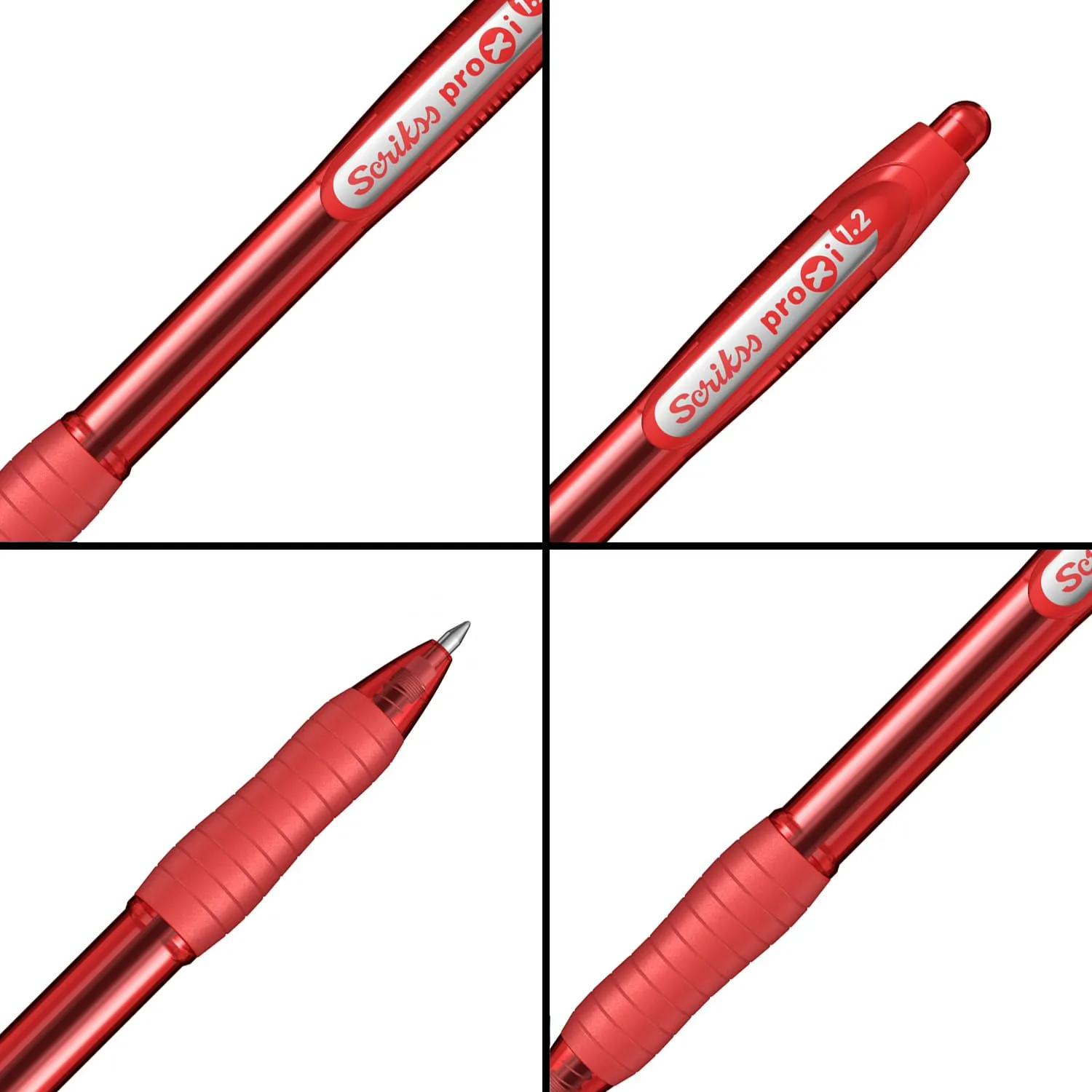 Scrikss Red Ink Ball Point Pen | Click Mechanism | 12 Red Barrel Ballpens | Proxi Series
