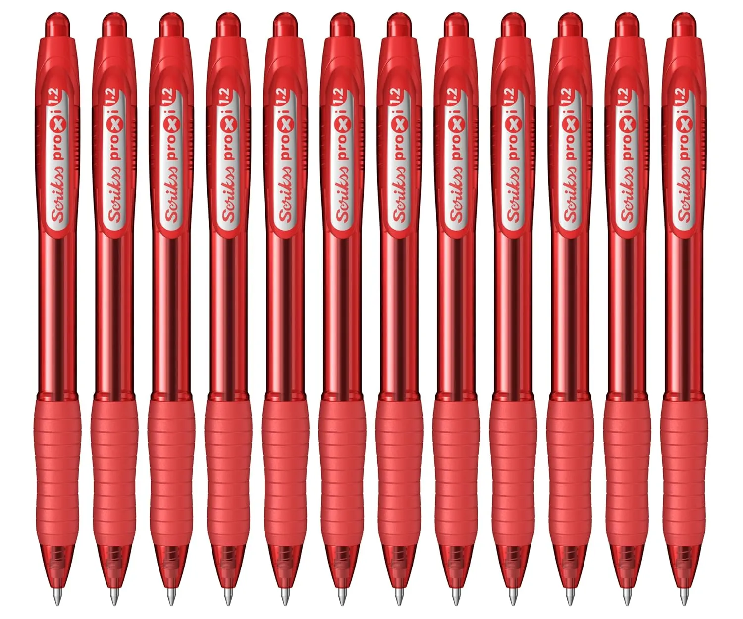 Scrikss Red Ink Ball Point Pen | Click Mechanism | 12 Red Barrel Ballpens | Proxi Series