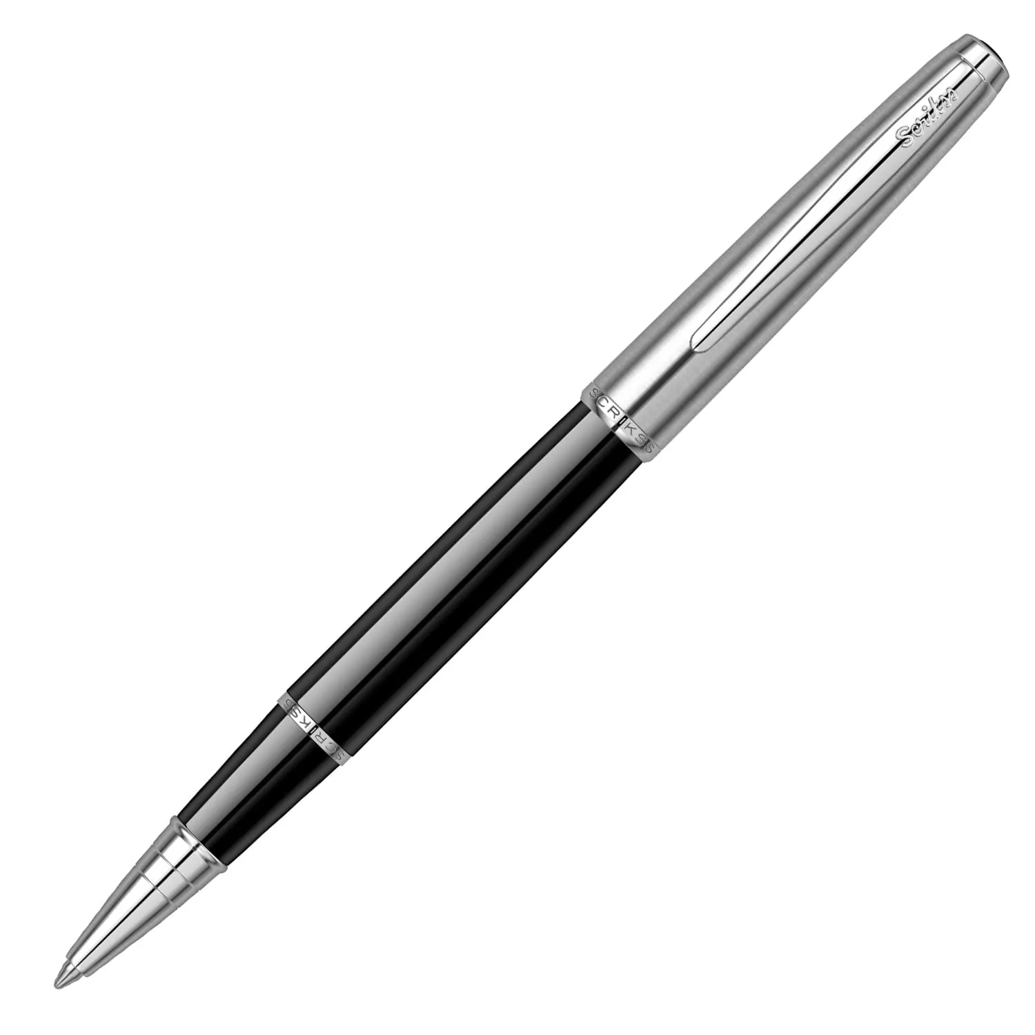 Scrikss Roller Ball Pen Black Brass Body Chrome Plated Trims Metropolis 800 Series Modern & Elegant Design Ideal for Office, Home, College, Gifting