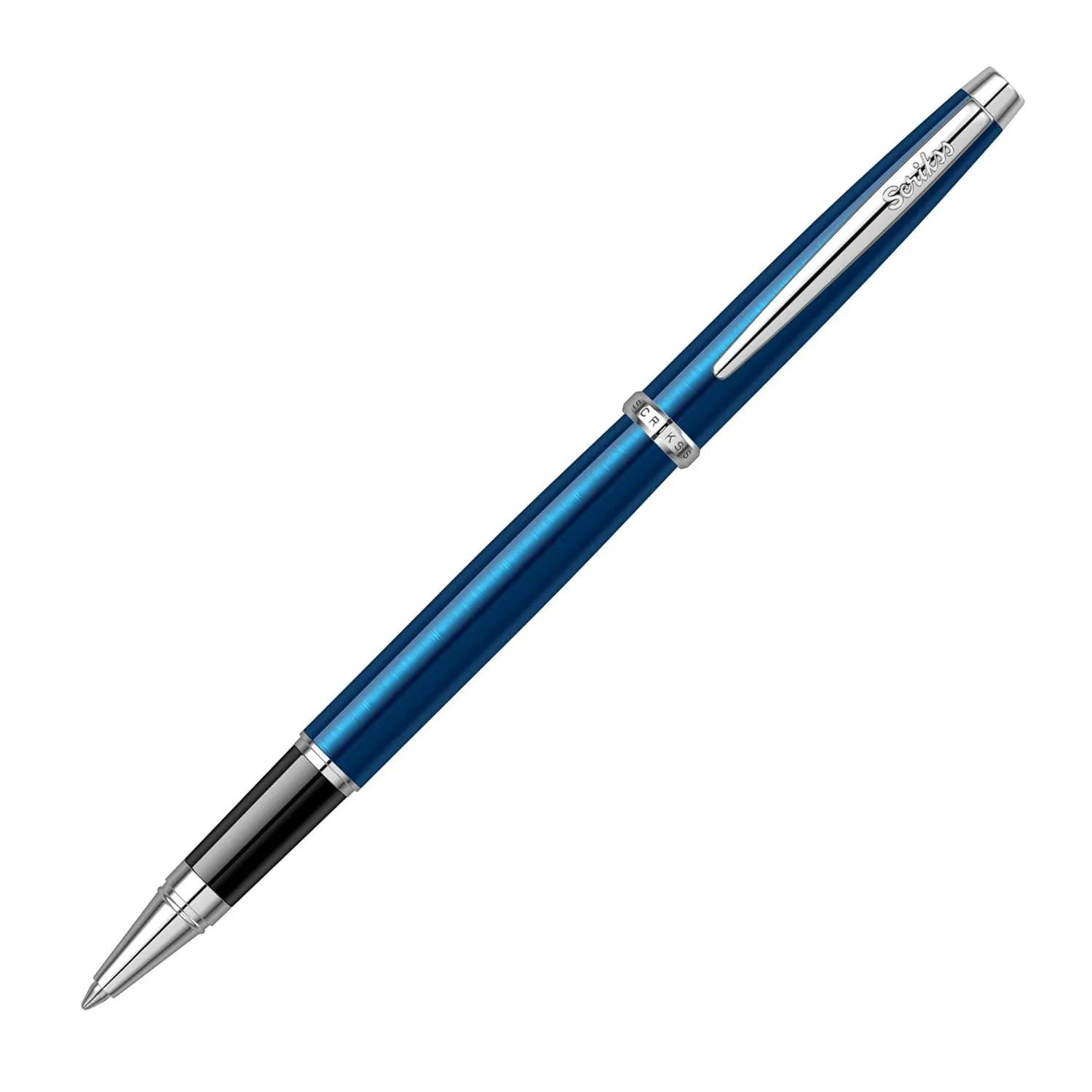 Scrikss Roller Ball Pen Navy Blue Brass Body Chrome Plated Trims Metropolis 800 Series Modern & Elegant Design Ideal for Office, Home, College, Gifting