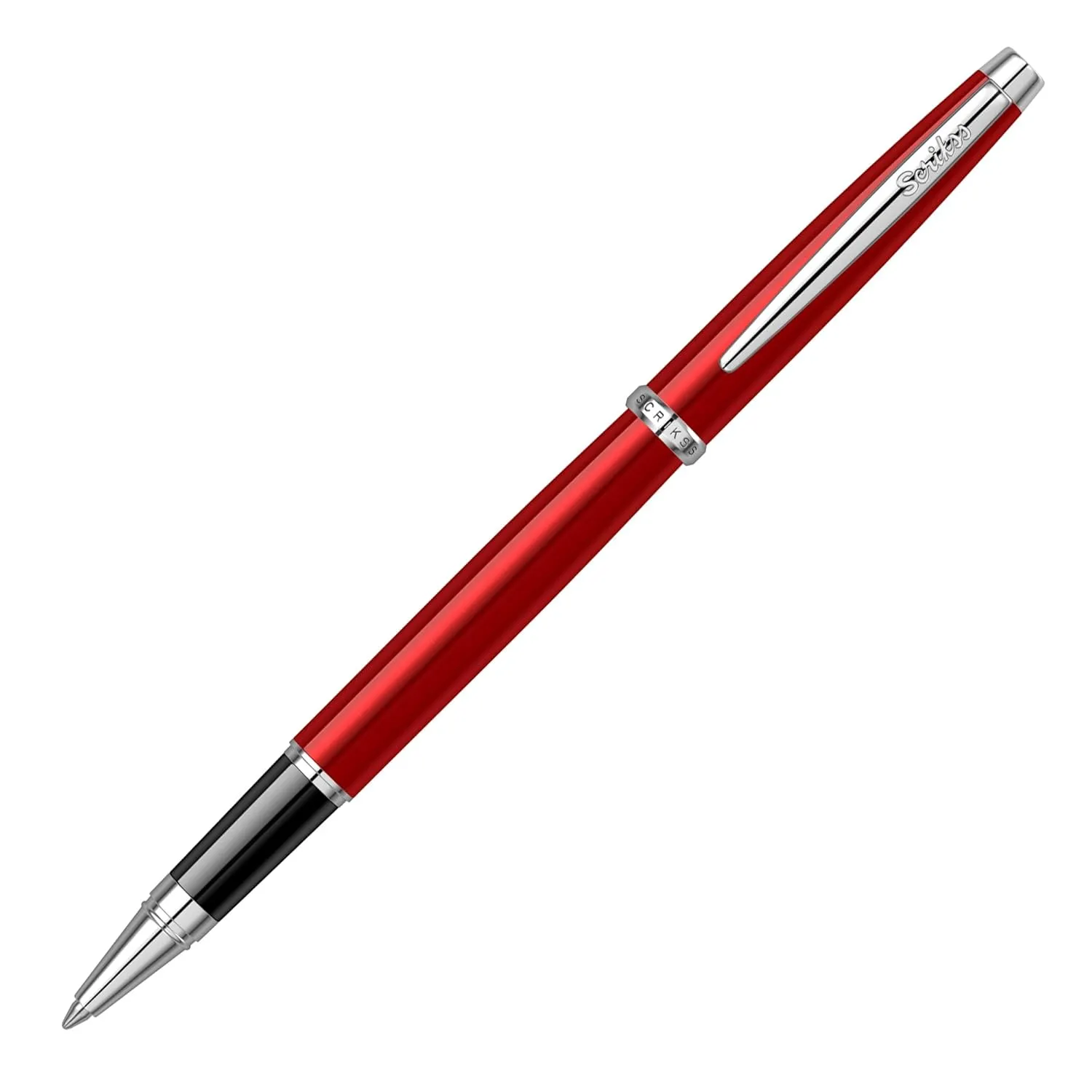 Scrikss Roller Ball Pen Red Brass Body Chrome Plated Trims Metropolis 800 Series Modern & Elegant Design Ideal for Office, Home, College, Gifting