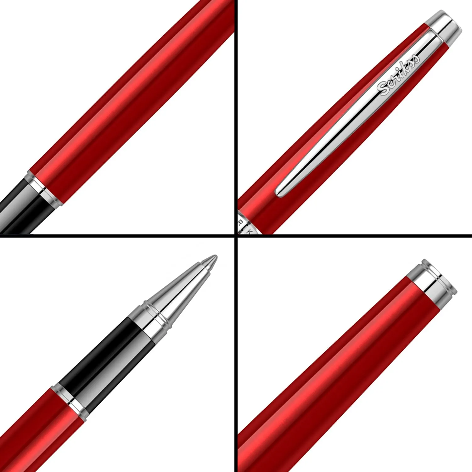 Scrikss Roller Ball Pen Red Brass Body Chrome Plated Trims Metropolis 800 Series Modern