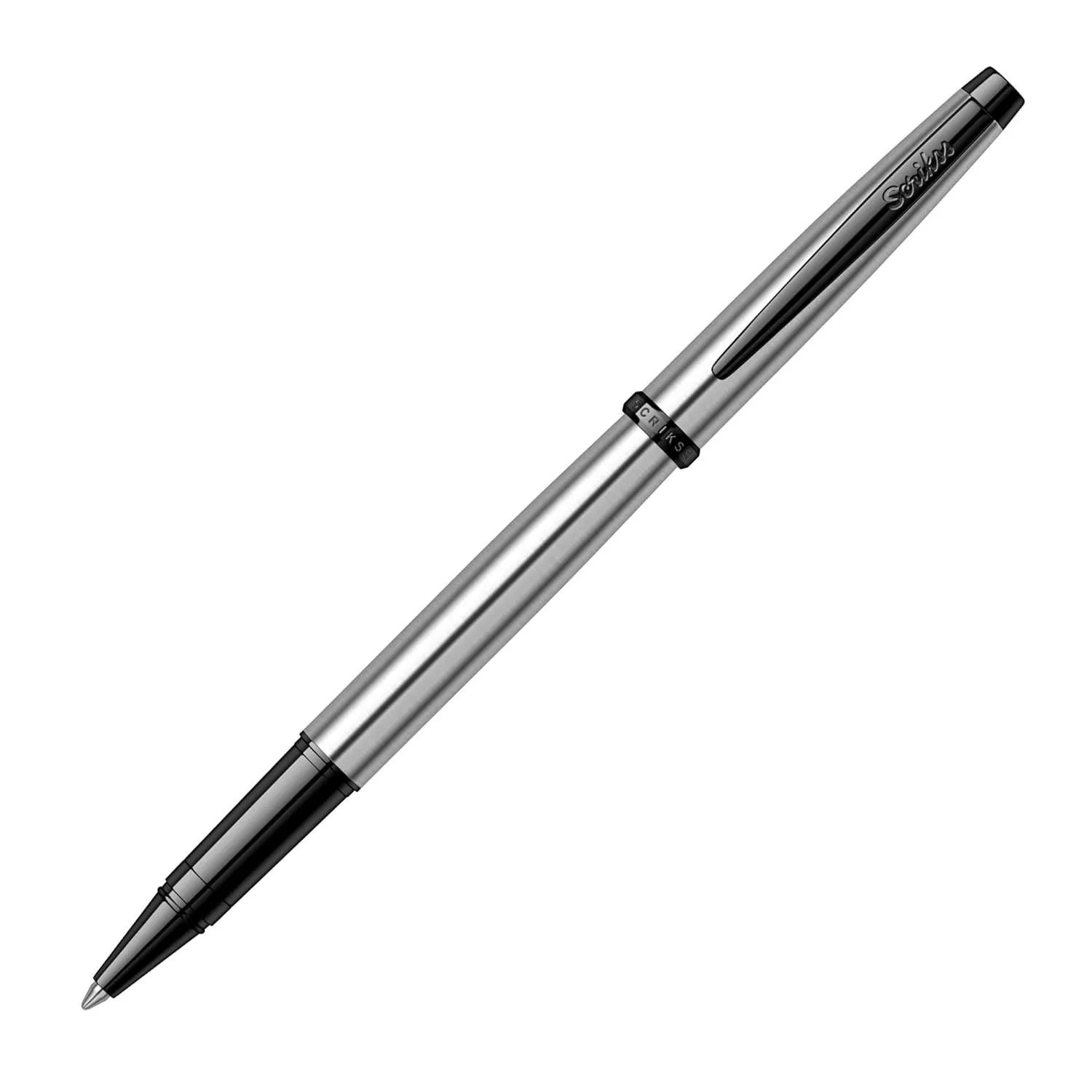 Scrikss Roller Ball Pen Stainless Steel Body Black Trims Metropolis 800 Series Modern & Elegant Design Ideal for Office, Home, College, Gifting