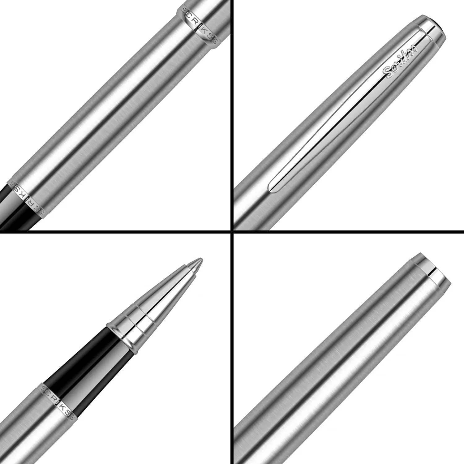Scrikss Roller Ball Pen Stainless Steel Body Chrome Plated Trims Metropolis 78 Series Modern