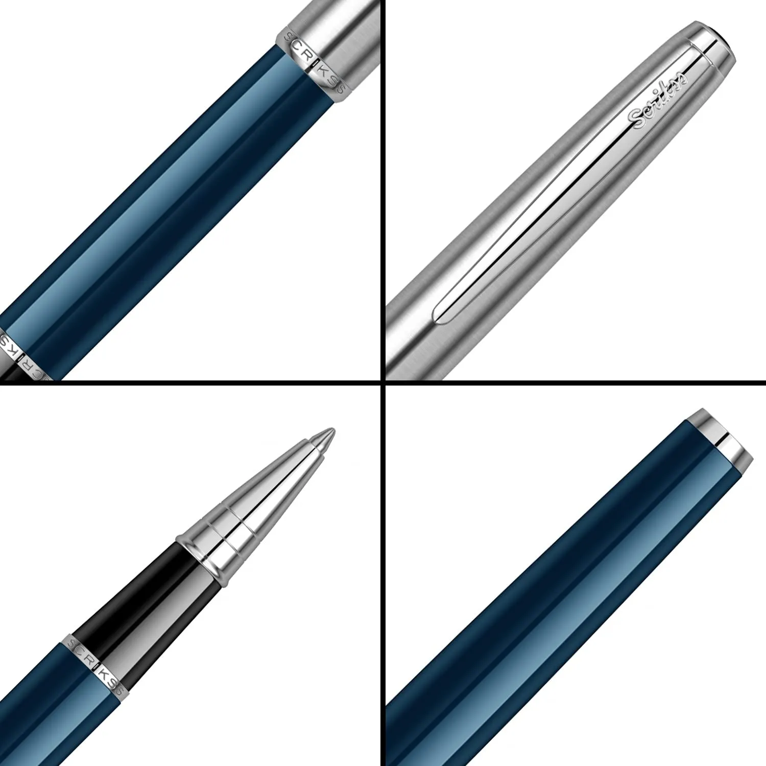Scrikss Roller Ball Point Blue ABS Lower Body Stainless Steel Upper Body Metropolis 78 Series Modern