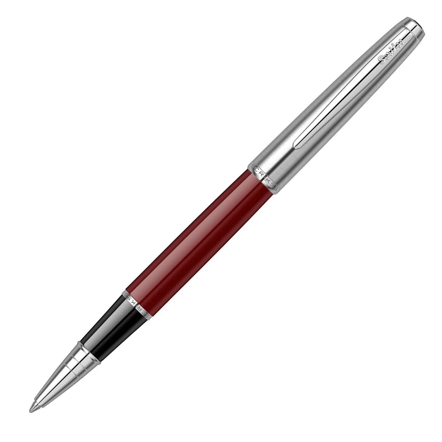 Scrikss Roller Ball Point Burgundy ABS Lower Body Stainless Steel Upper Body Metropolis 78 Series Modern & Elegant Design Ideal for Office, Home, College, Gifting
