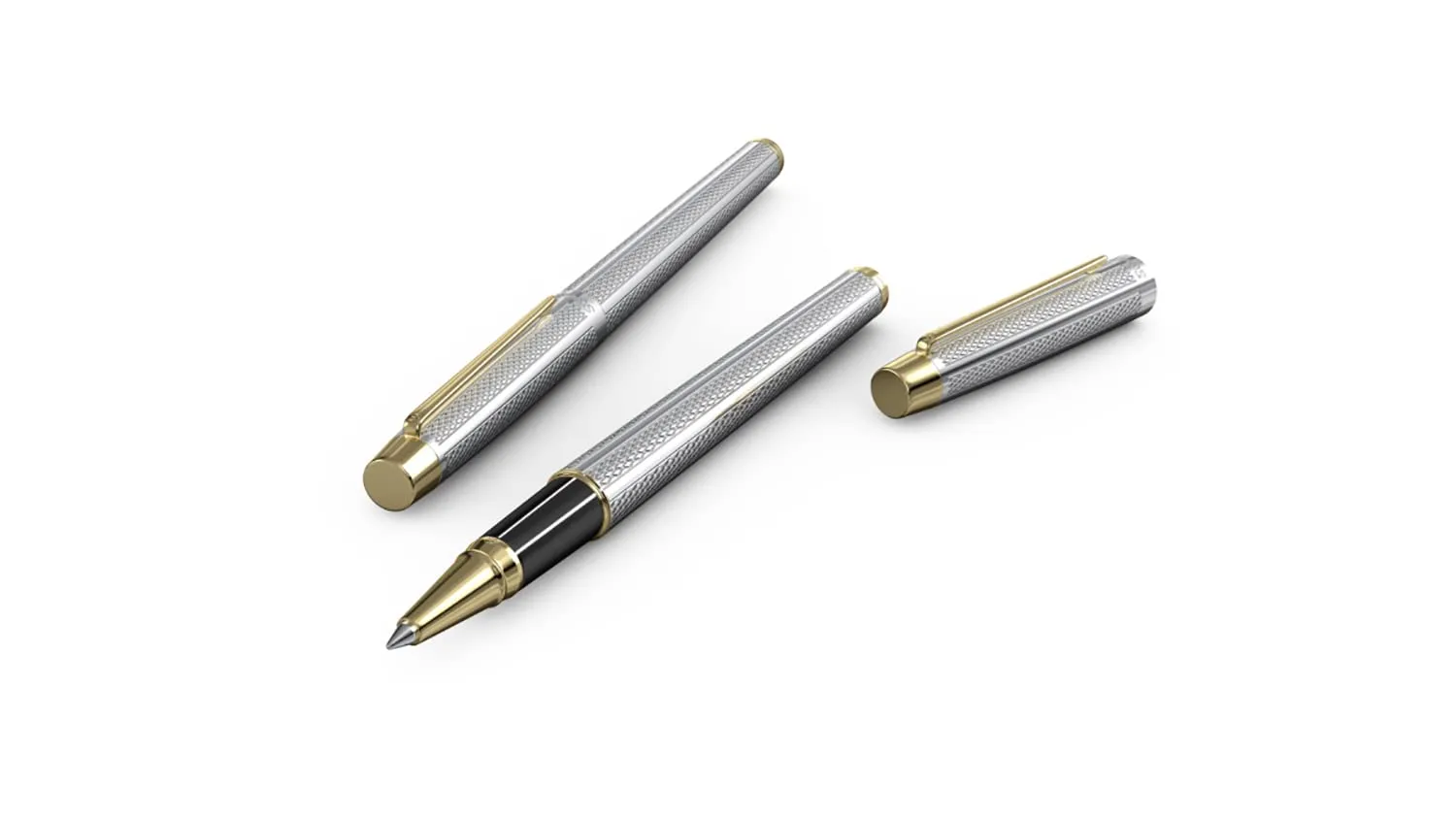 Scrikss Roller Ball Point Pen | Chrome Plated Brass Body | Gold Plated Trims | Venus 722 | Engraved with Wave Cut Pattern | Ideal for Gifting | Modern, Elegant