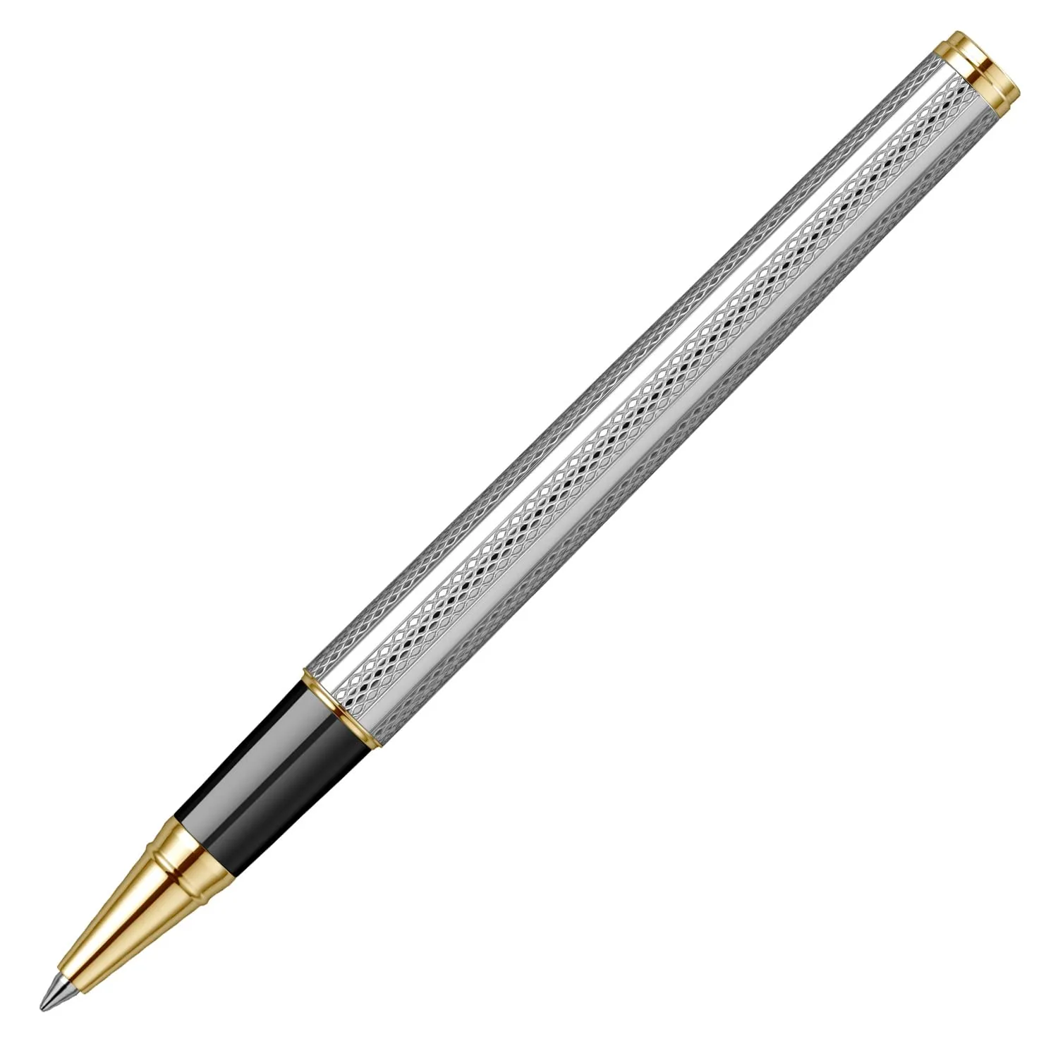 Scrikss Roller Ball Point Pen | Chrome Plated Brass Body | Gold Plated Trims | Venus 722 | Engraved with Wave Cut Pattern | Ideal for Gifting | Modern, Elegant