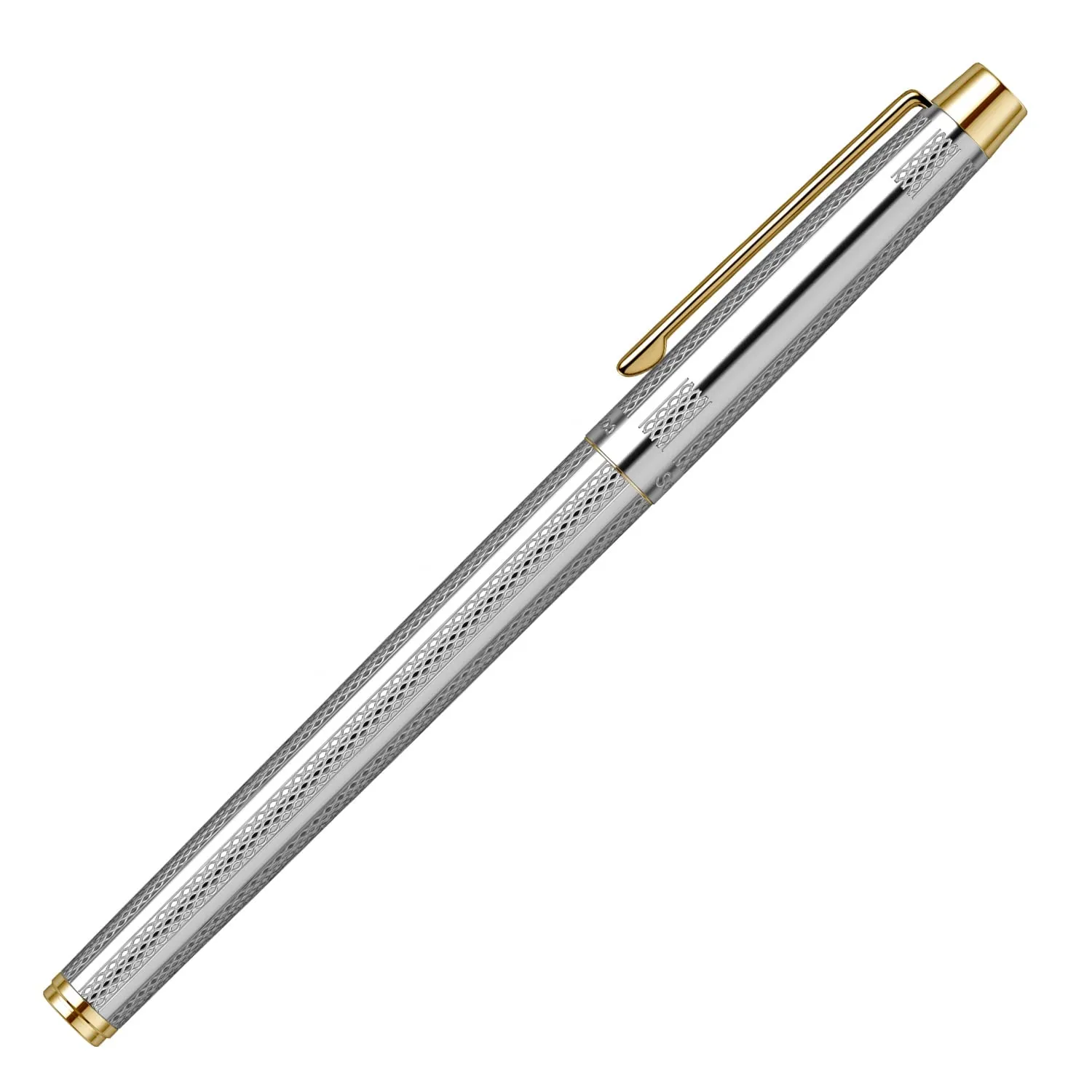 Scrikss Roller Ball Point Pen | Chrome Plated Brass Body | Gold Plated Trims | Venus 722 | Engraved with Wave Cut Pattern | Ideal for Gifting | Modern, Elegant