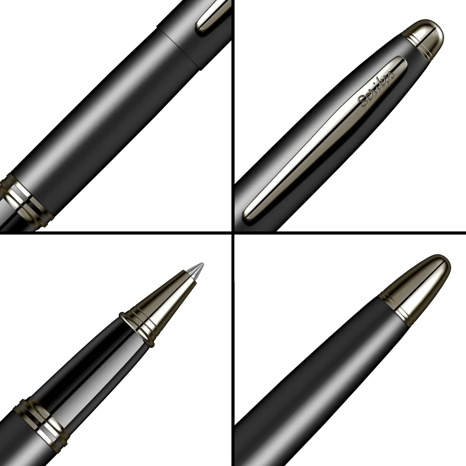 Scrikss Roller Ball Point Pen Black Stainless-Steel Body Gold Plated Brass Accessories Knight 88 Series Modern