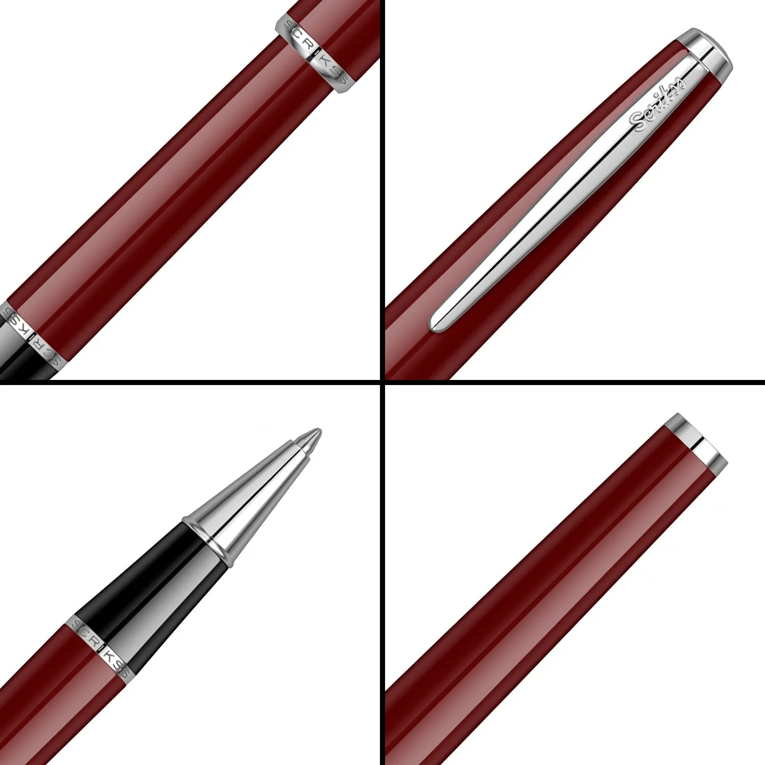Scrikss Roller Ball Point Pen Burgundy ABS Body Liquid Ink Pen Vintage 33 Modern
