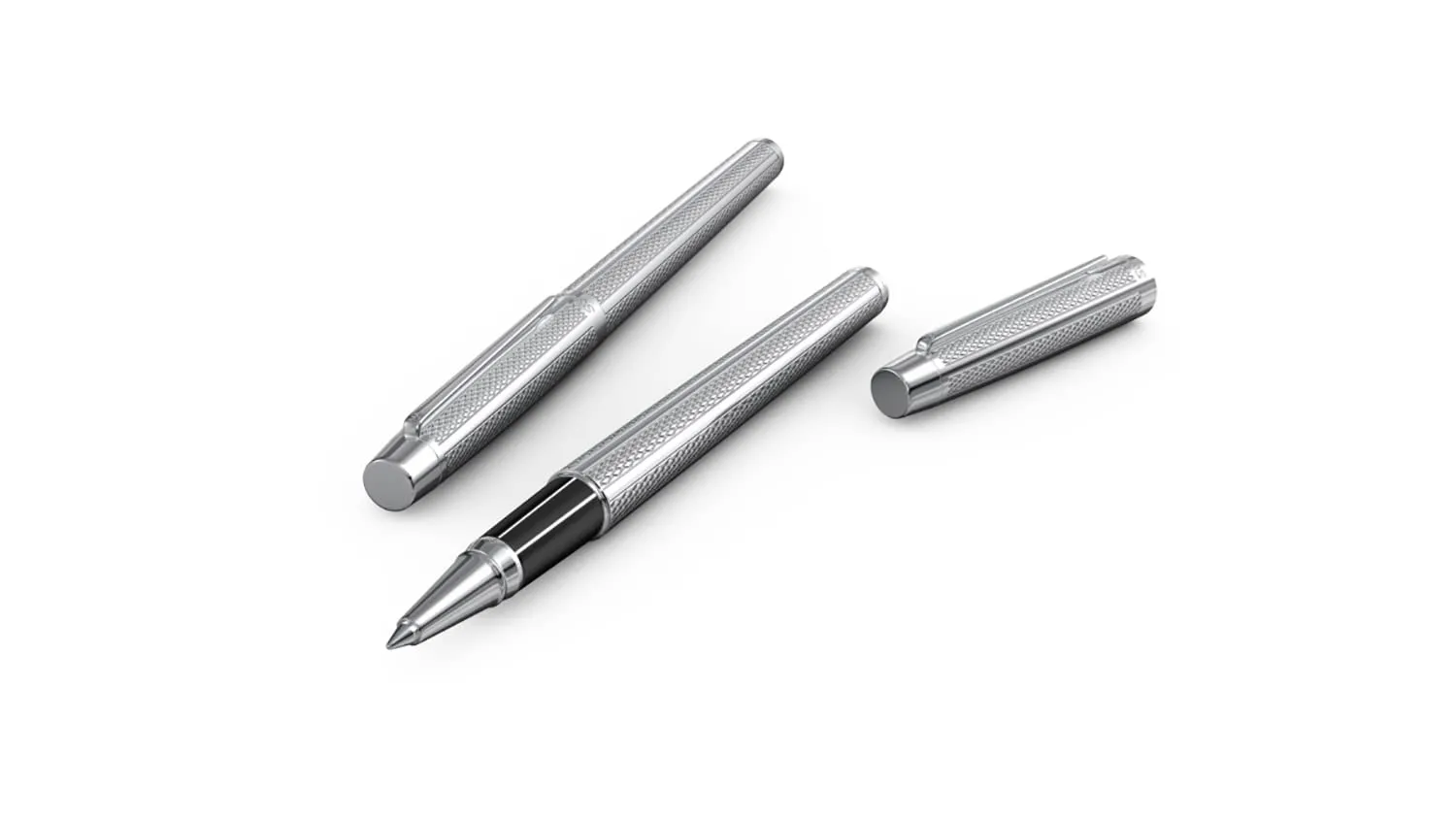 Scrikss Roller Ball Point Pen Chrome Plated Brass Body Venus 722 Engraved with Wave Cut Pattern Ideal for Gifting Modern, Elegant
