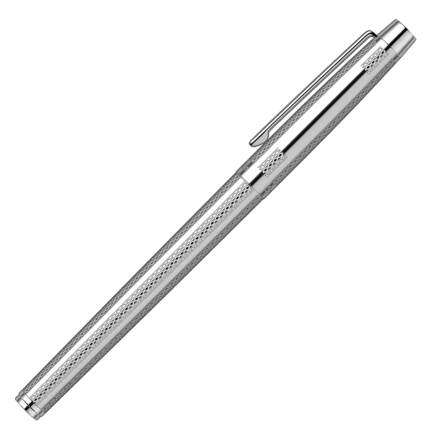 Scrikss Roller Ball Point Pen Chrome Plated Brass Body Venus 722 Engraved with Wave Cut Pattern Ideal for Gifting Modern, Elegant