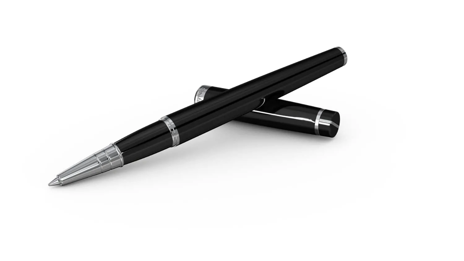 Scrikss Roller Ball Point Pen Glossy Black Brass Body Chrome Plated Trims Honour 38 Series Modern and Elegant Pen Ideal for Gifting Using in Office Home