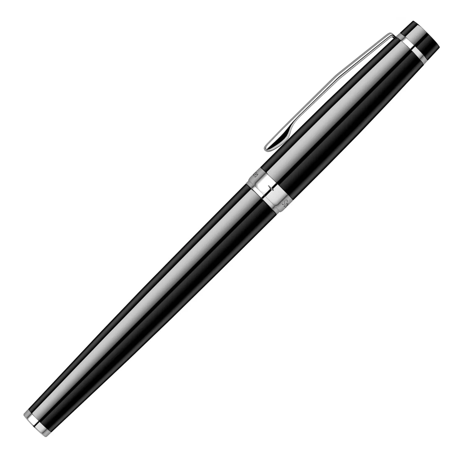 Scrikss Roller Ball Point Pen Glossy Black Brass Body Chrome Plated Trims Honour 38 Series Modern and Elegant Pen Ideal for Gifting Using in Office Home