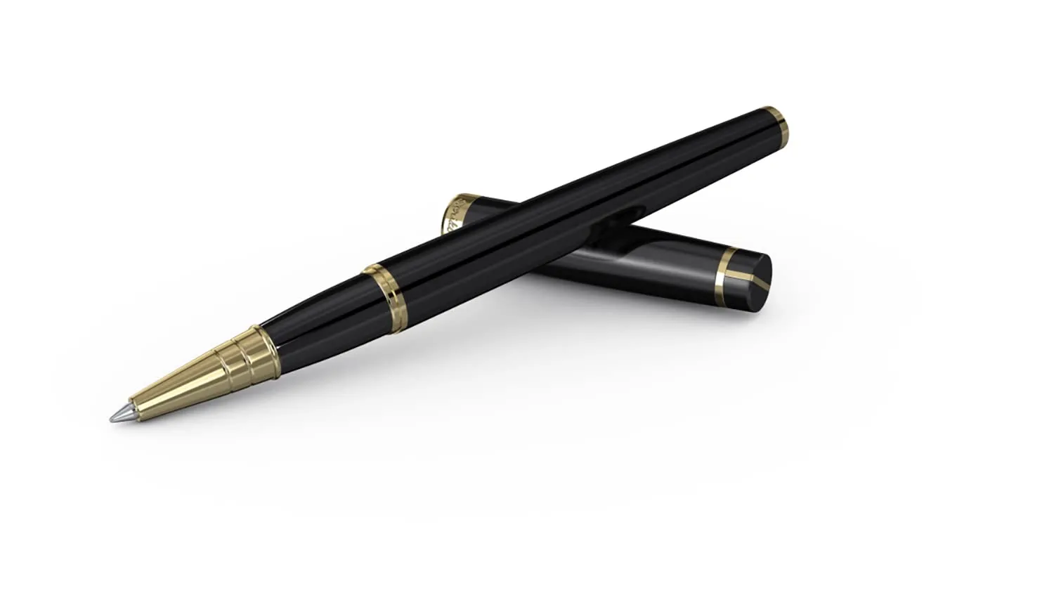 Scrikss Roller Ball Point Pen Glossy Black Brass Body Gold Plated Trims Honour 38 Series Modern and Elegant Pen Ideal for Gifting Using in Office Home