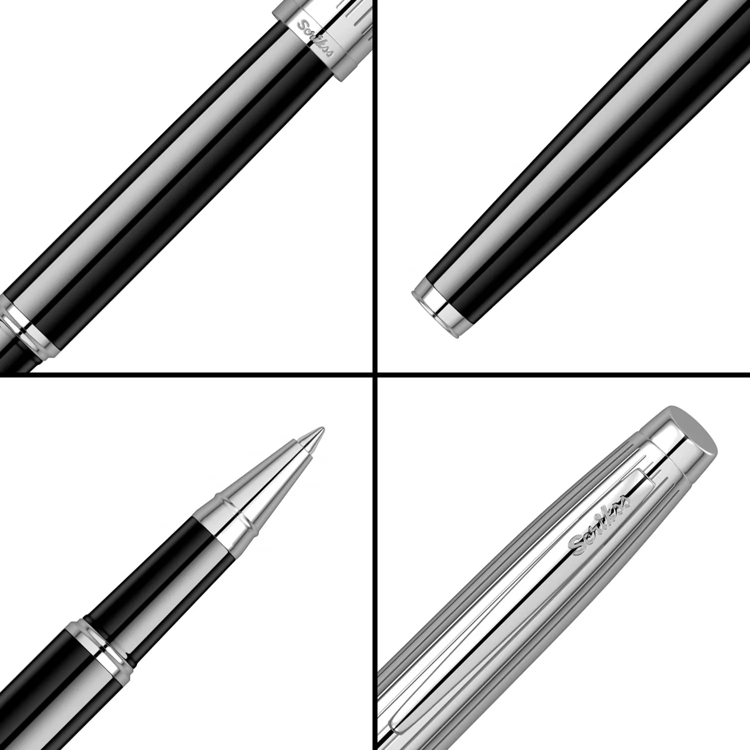 Scrikss Roller Ball Point Pen Liquid Ink Black Brass Body Oscar 39 Series Modern and Elegant Pen Ideal for Gifting Using in Office Home