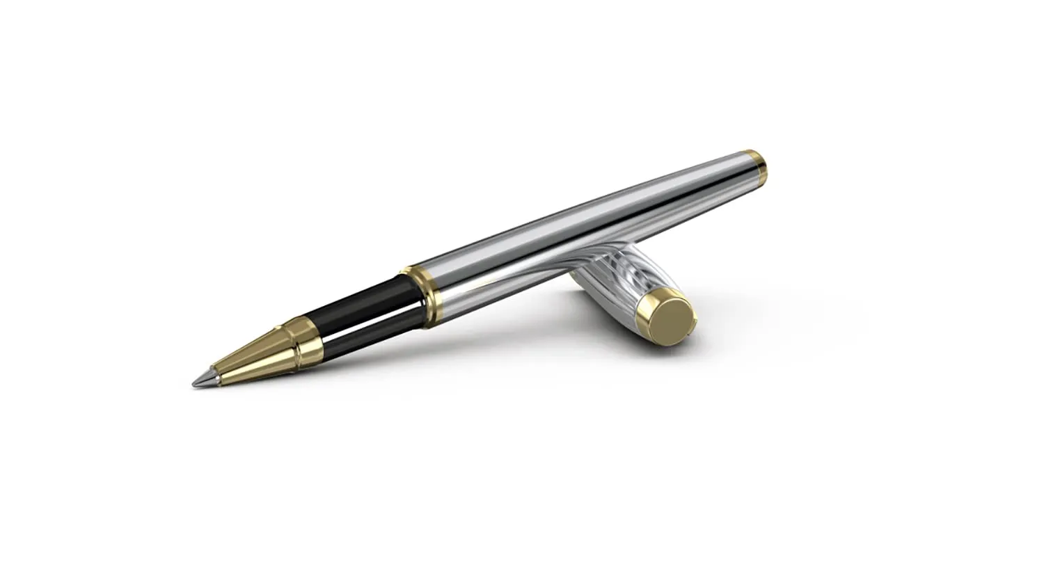 Scrikss Roller Ball Point Pen Liquid Ink Chrome Plated Brass Body Gold Plated Trims Oscar 39 Series Modern and Elegant Pen Ideal for Gifting Using in Office Home