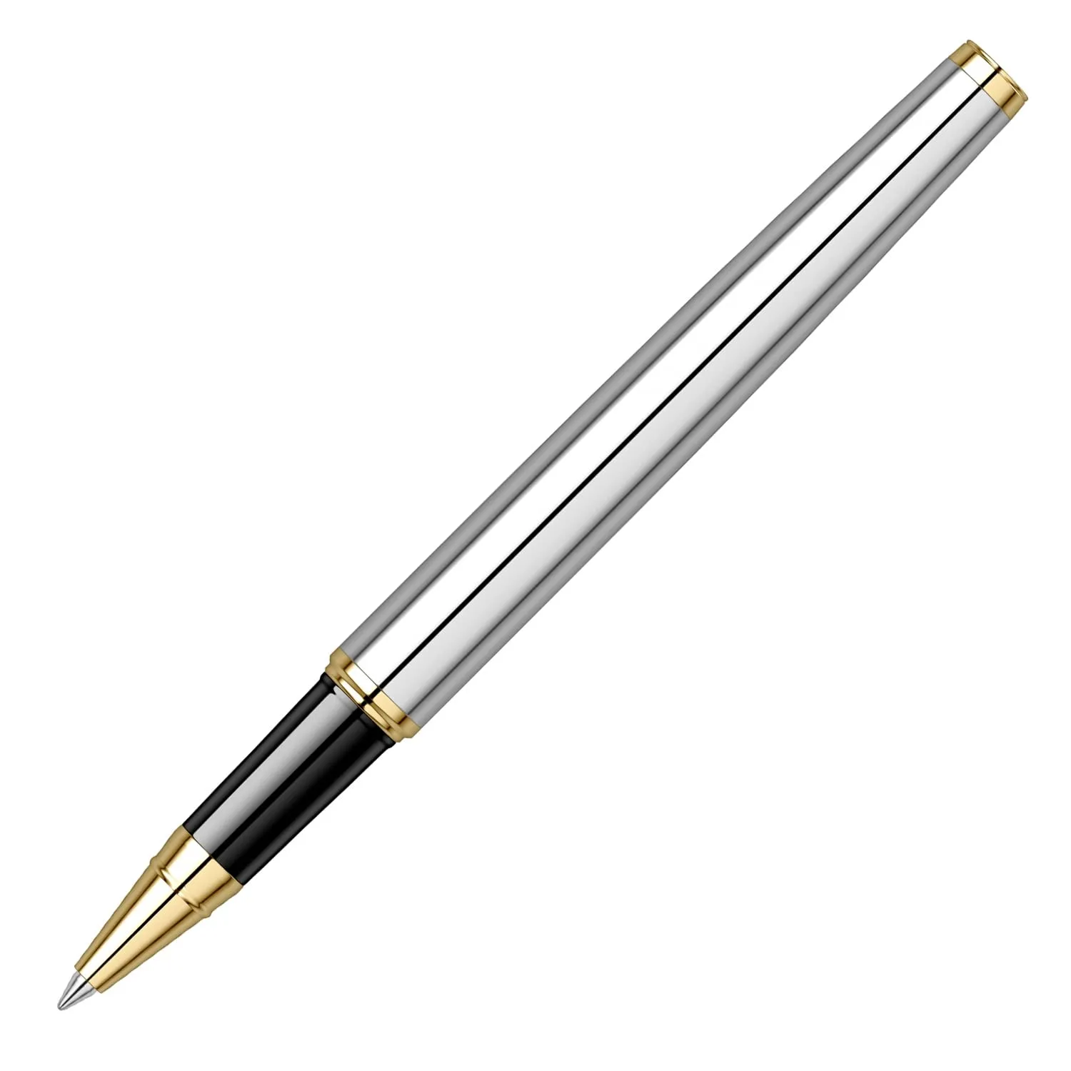 Scrikss Roller Ball Point Pen Liquid Ink Chrome Plated Brass Body Gold Plated Trims Oscar 39 Series Modern and Elegant Pen Ideal for Gifting Using in Office Home