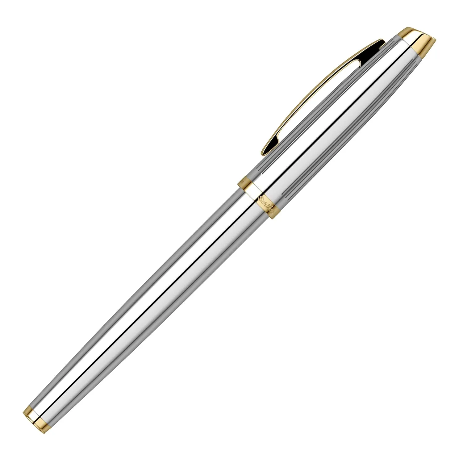 Scrikss Roller Ball Point Pen Liquid Ink Chrome Plated Brass Body Gold Plated Trims Oscar 39 Series Modern and Elegant Pen Ideal for Gifting Using in Office Home