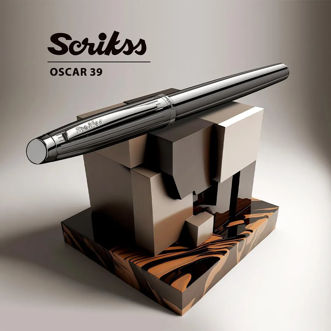 Scrikss Roller Ball Point Pen Liquid Ink Titanium Plated Brass Body Oscar 39 Series Modern and Elegant Pen Ideal for Gifting Using in Office Home