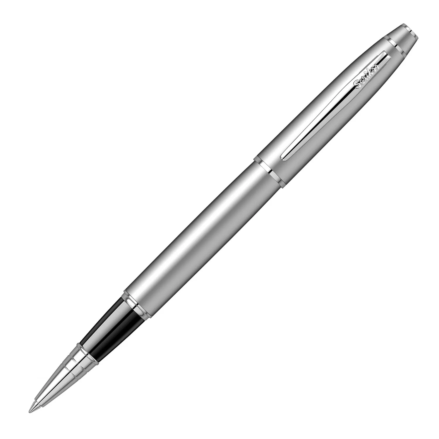 Scrikss Roller Ball Point Pen Matt Chrome Plated Brass Body Noble 35 Series Modern and Elegant Pen Ideal for Gifting Using in Office Home