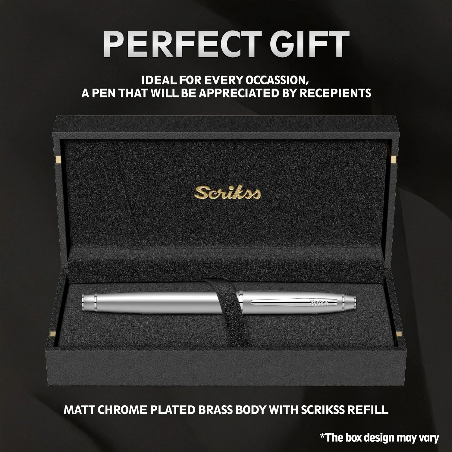 Scrikss Roller Ball Point Pen Matt Chrome Plated Brass Body Noble 35 Series Modern and Elegant Pen Ideal for Gifting Using in Office Home