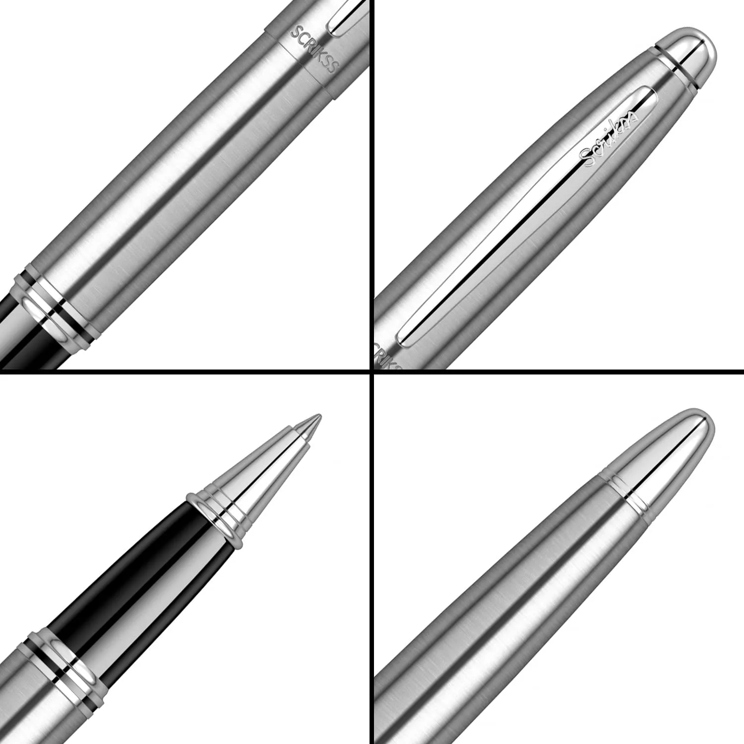Scrikss Roller Ball Point Pen Stainless Steel Body Chrome Plated Brass Accessories Knight 88 Series Modern