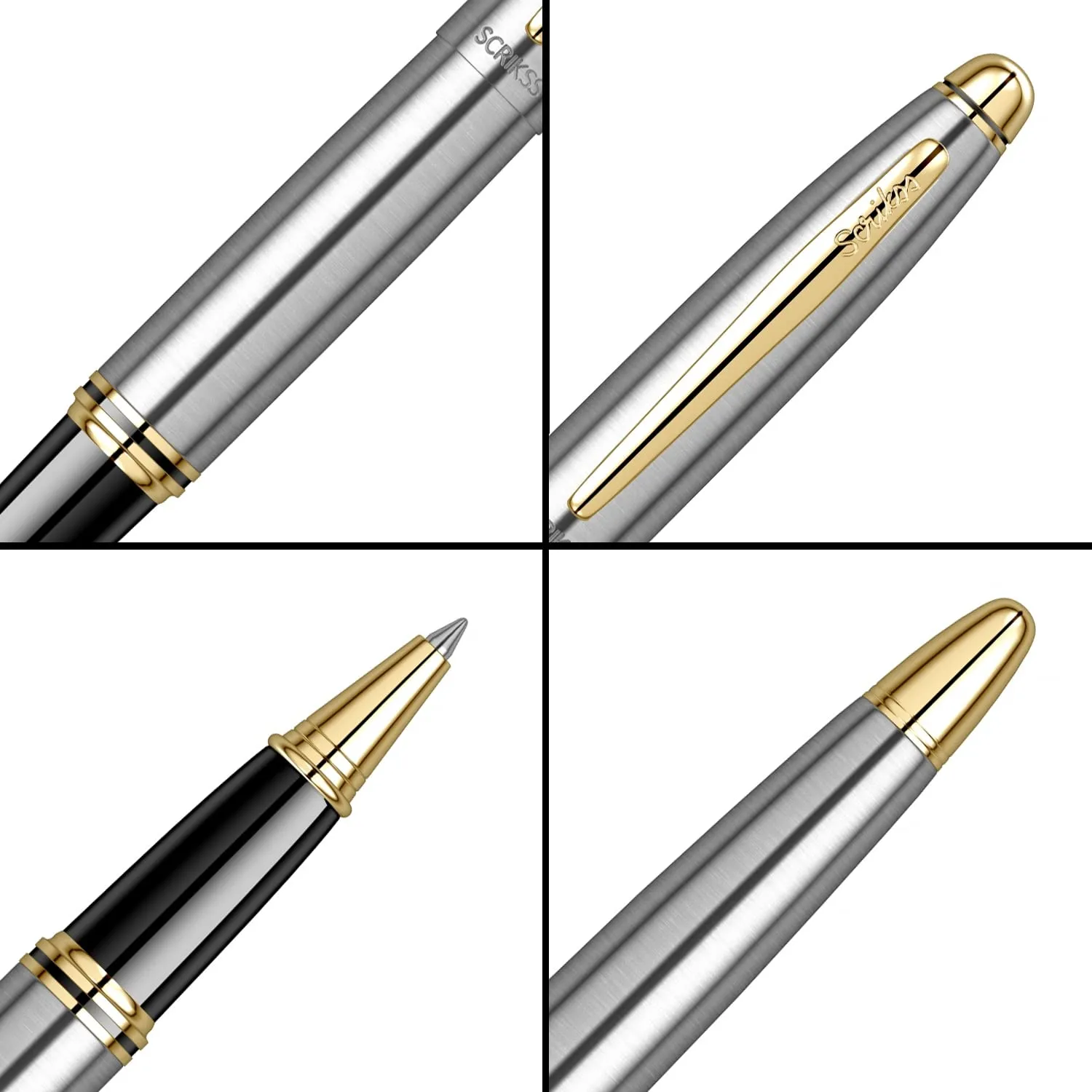 Scrikss Roller Ball Point Pen Stainless Steel Body Gold Plated Brass Accessories Knight 88 Series Modern
