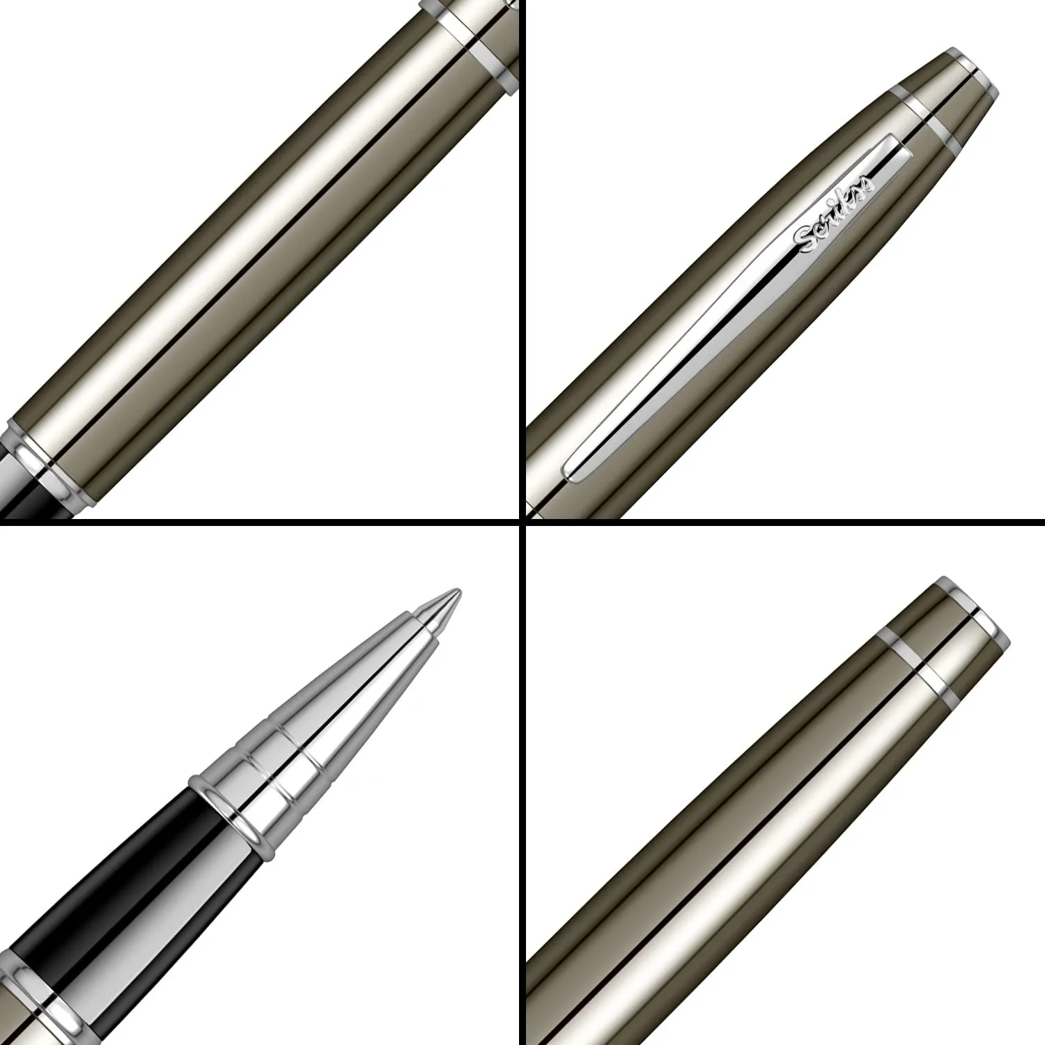 Scrikss Roller Ball Point Pen Titanium Plated Brass Body Noble 35 Series Modern and Elegant Pen Ideal for Gifting Using in Office Home