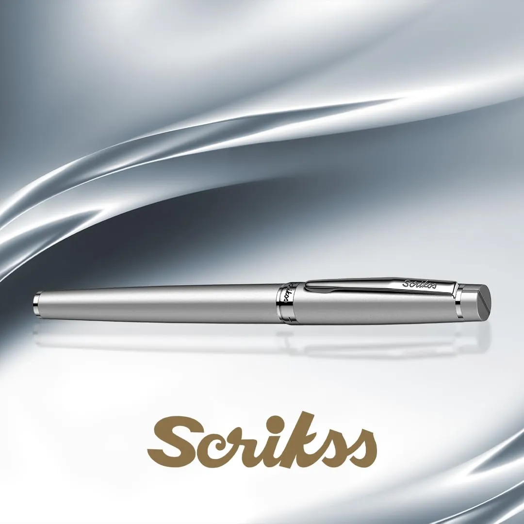 Scrikss Roller Ball Point Pen | Matte Chrome | Honour 38 Series | Metal Rollerpen for Office Writing