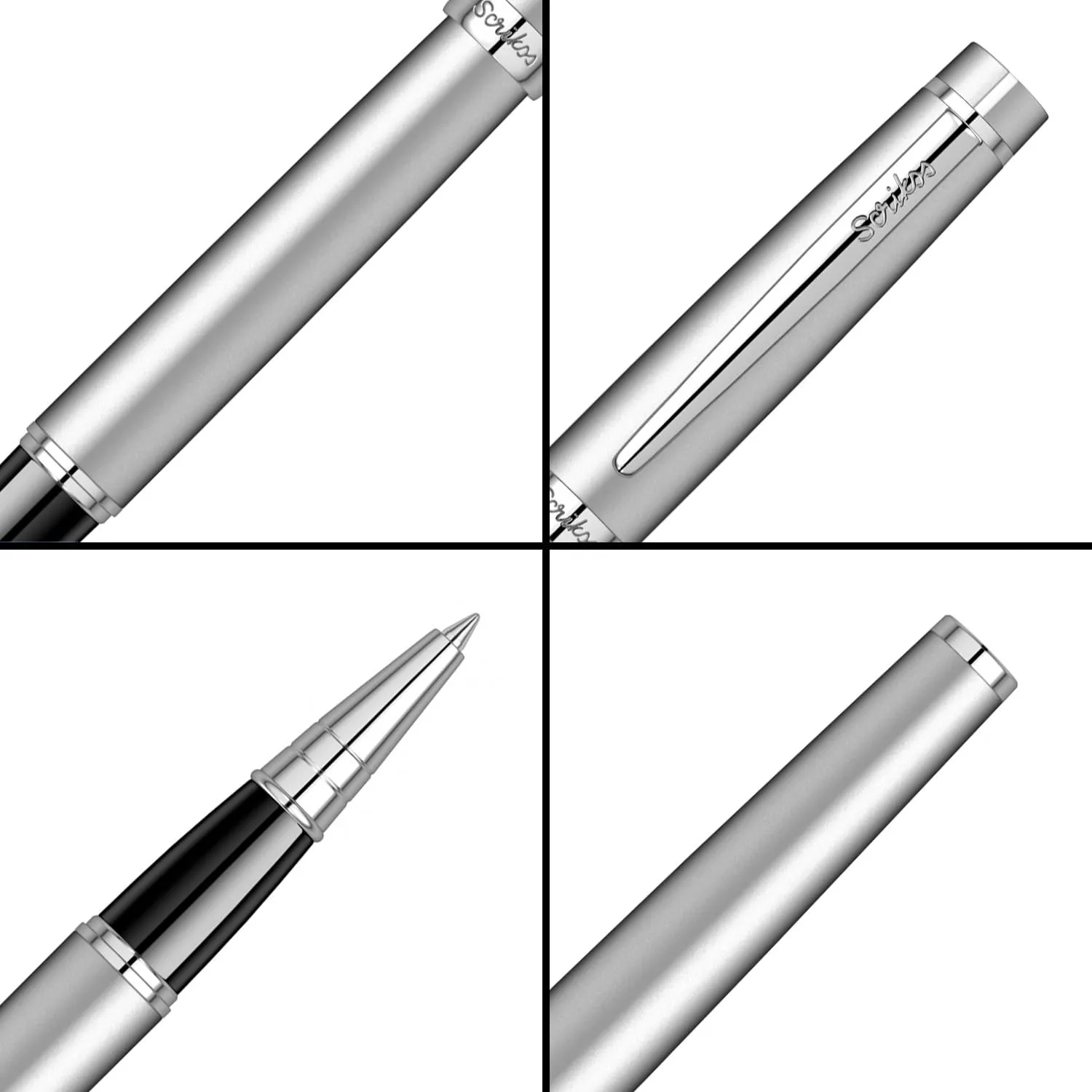 Scrikss Roller Ball Point Pen | Matte Chrome | Honour 38 Series | Metal Rollerpen for Office Writing