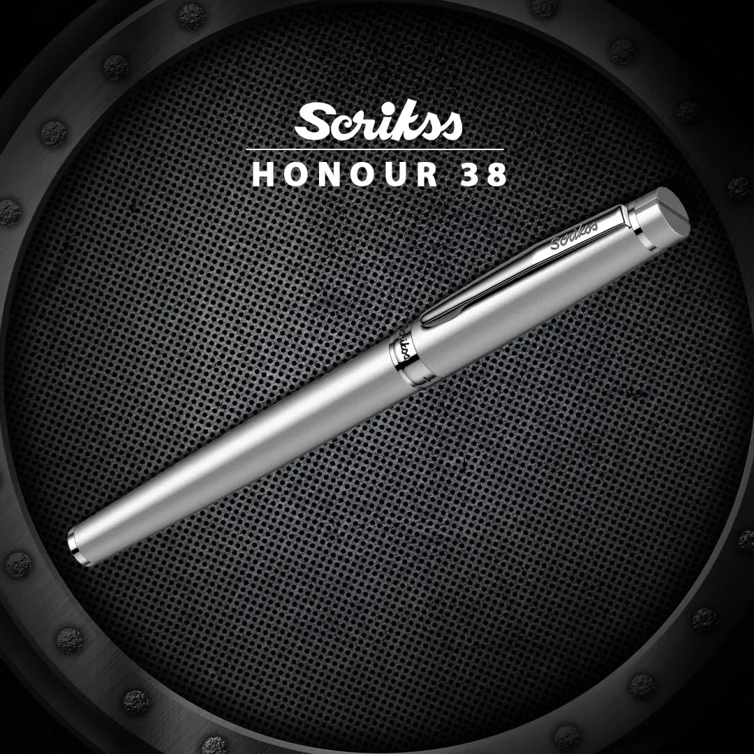 Scrikss Roller Ball Point Pen | Matte Chrome | Honour 38 Series | Metal Rollerpen for Office Writing