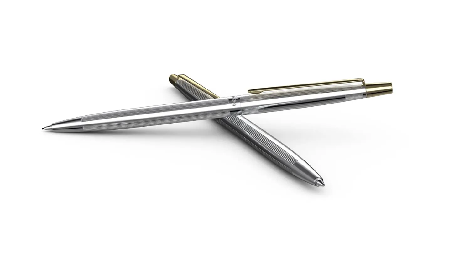 Scrikss Slim Ball Point Pen Chrome Plated Brass Body Gold Plated Trims Twist Mechanism Venus 711 Engraved with Line Cut Pattern Ideal for Gifting