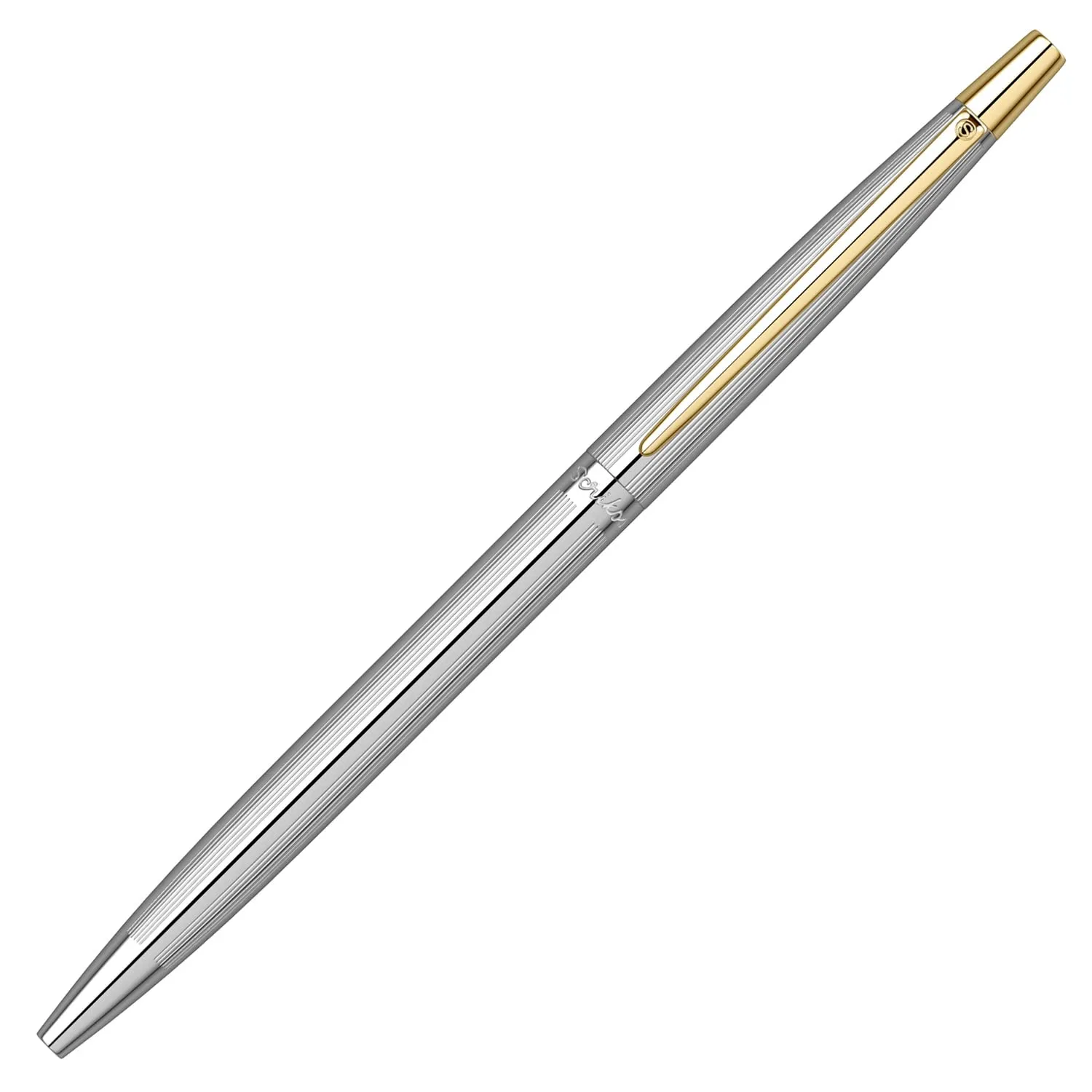 Scrikss Slim Ball Point Pen Chrome Plated Brass Body Gold Plated Trims Twist Mechanism Venus 711 Engraved with Line Cut Pattern Ideal for Gifting