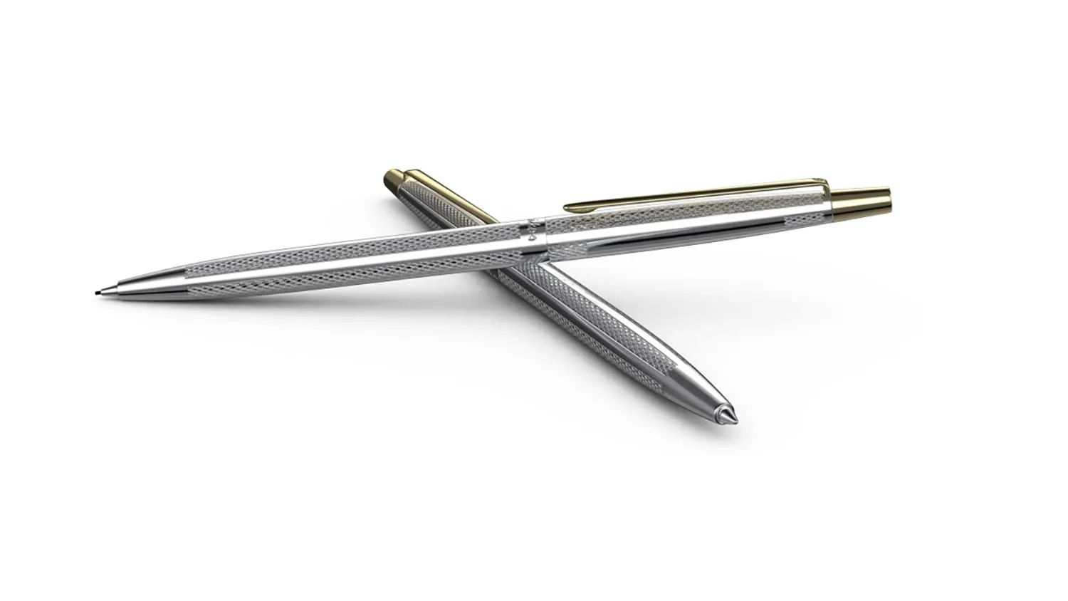 Scrikss Slim Ball Point Pen Chrome Plated Brass Body Gold Plated Trims Twist Mechanism Venus 711 Engraved with Wave Cut Pattern Ideal for Gifting