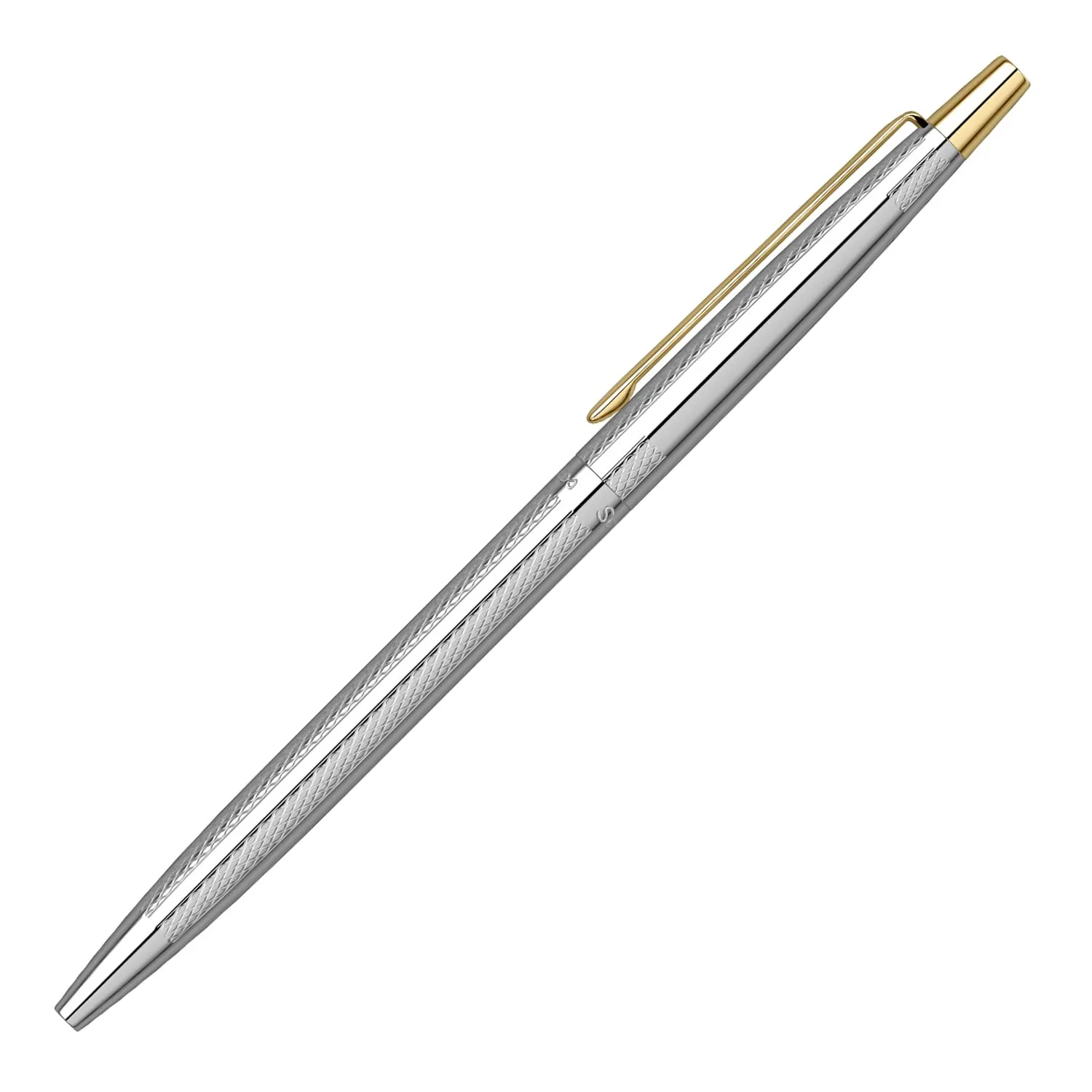 Scrikss Slim Ball Point Pen Chrome Plated Brass Body Gold Plated Trims Twist Mechanism Venus 711 Engraved with Wave Cut Pattern Ideal for Gifting