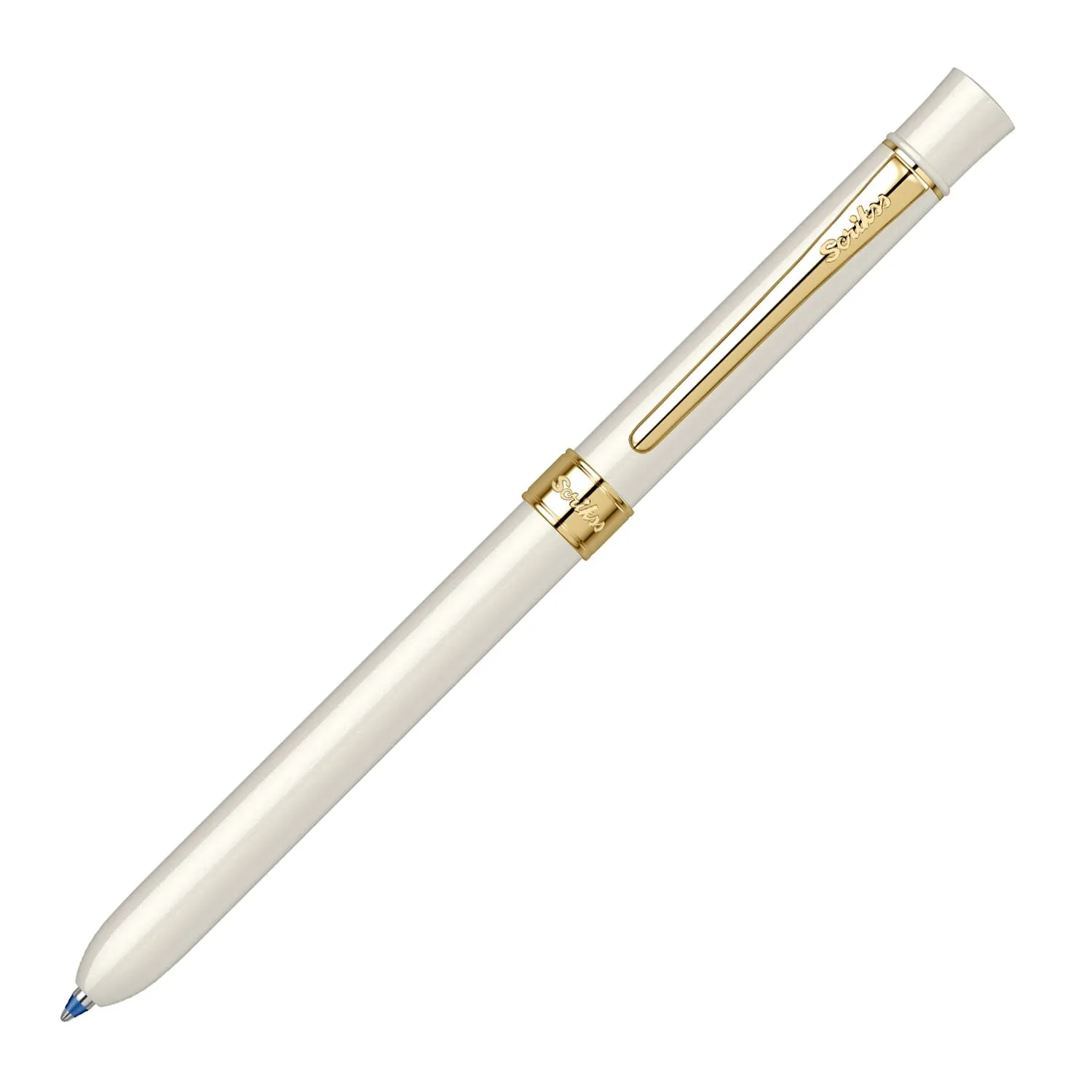 Scrikss Trio 93 Pearl White Multi pen 3 in 1 Pen Ball Point Pen & 0.5mm Lead Pencil Gold Trims 360 Degree Twist Mechanism
