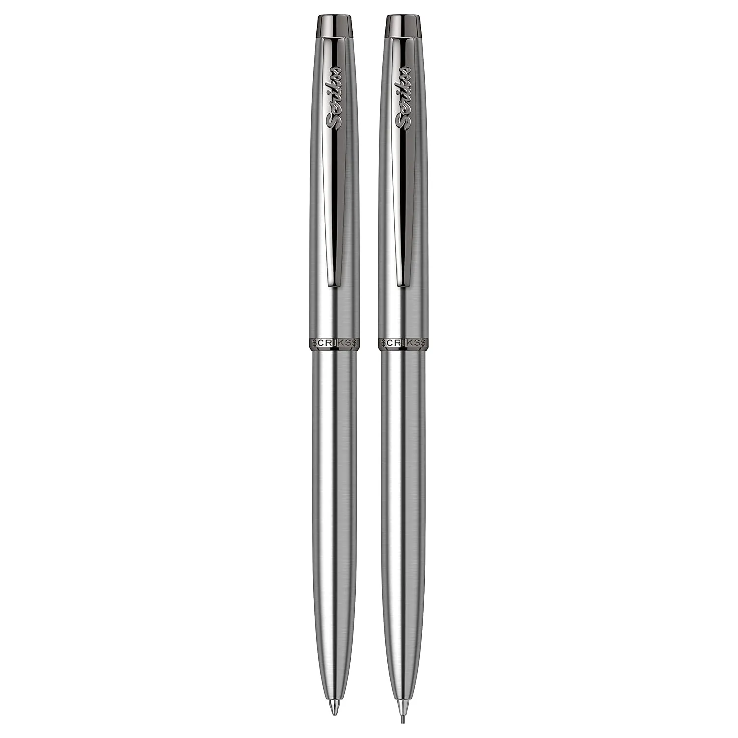 Scrikss 0.7mm Mechanical Lead Pen Pencil & Ball Point Pen Set Stainless Steel Plated Brass Body Click Mechanism 108 Prestige Series Gift Set Modern & Elegant for Gifting Using in Office Home