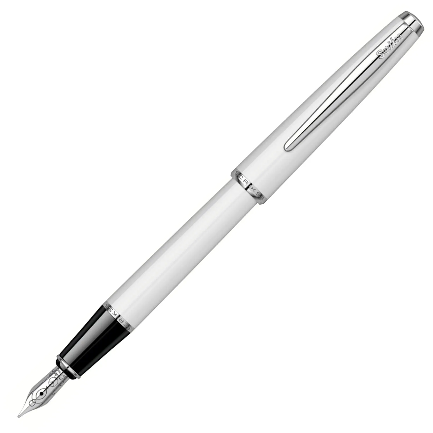 Scrikss Vintage 33 Fountain Ink Pen White ABS Body Chrome Plated Brass Accessories Simplicity & Elegant