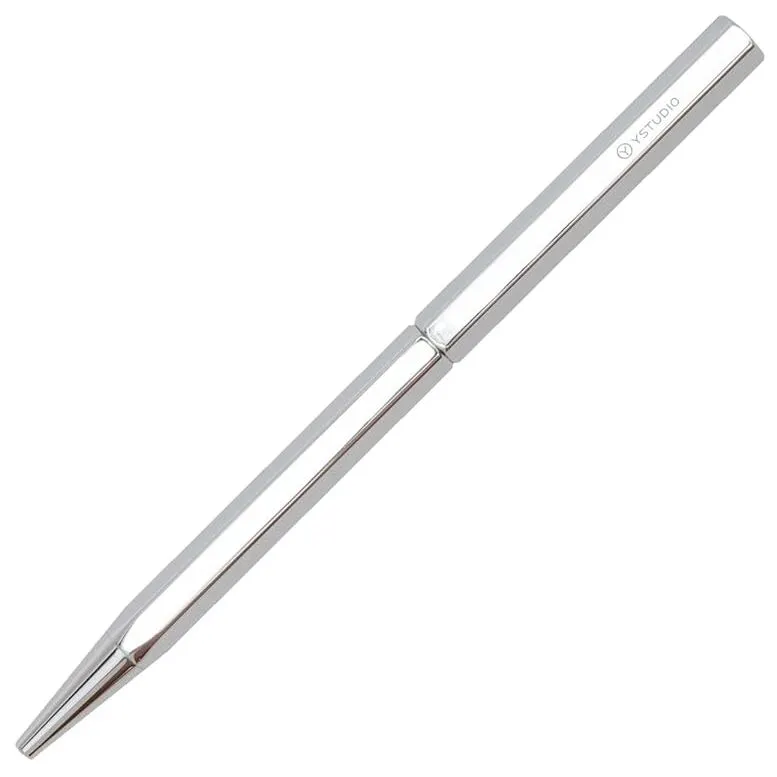 YSTUDIO Luxury Slim Ball Point Pen | Classic Revolve Series | Shiny Silver Metallic Pen | Perfect for Gifting