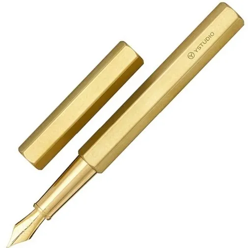 YSTUDIO Classic Brass Hexogon Fountain Ink Pen, Brass Body with Fine Steel Nib