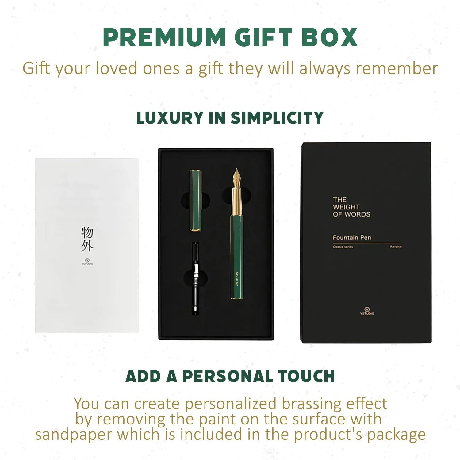 YSTUDIO Classic Green Hexogon Fountain Ink Pen, Brass Body with Medium Steel Nib