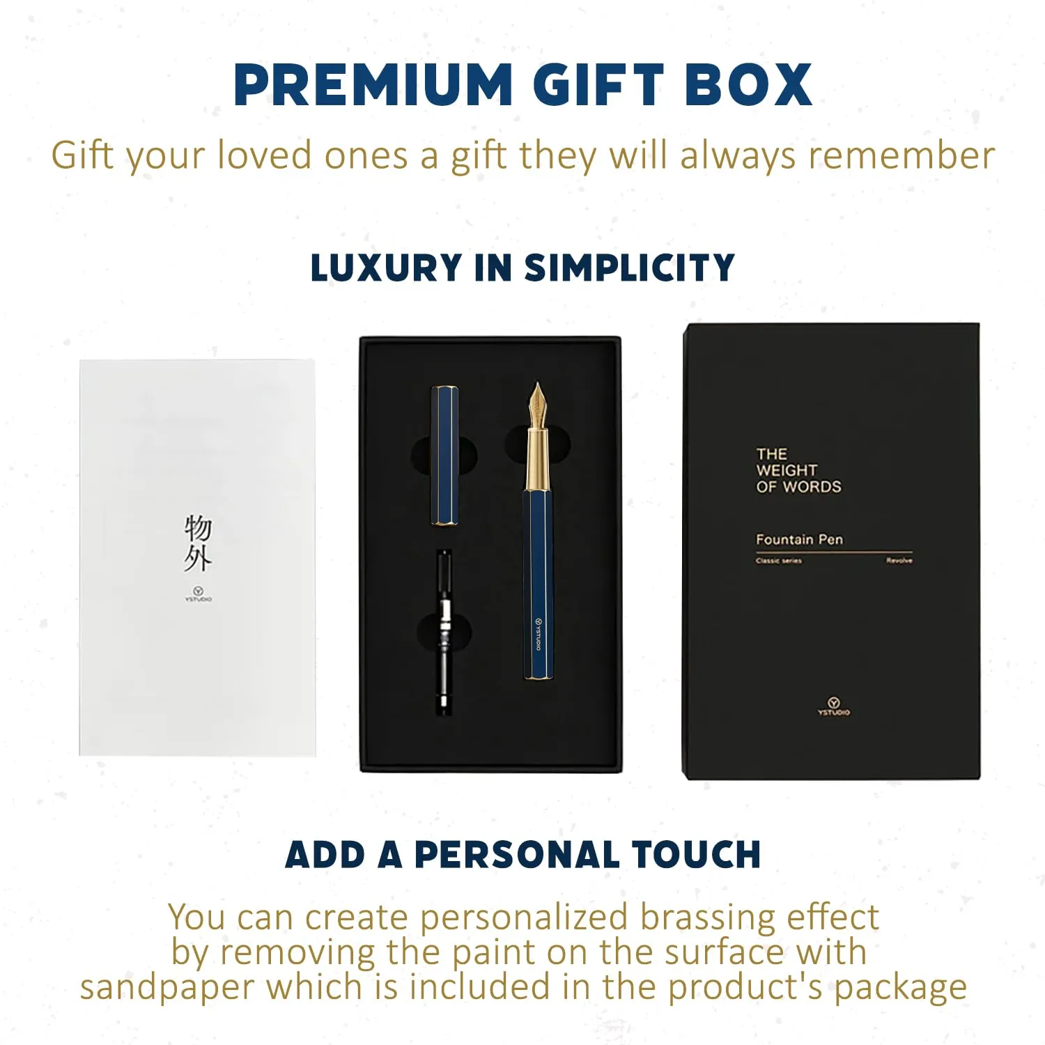 YSTUDIO Classic Blue Hexogon Fountain Ink Pen, Brass Body with Fine Steel Nib