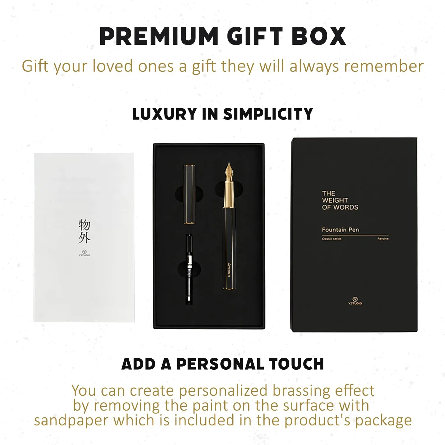 YSTUDIO Classic Black Hexogon Fountain Ink Pen, Brass Body with Fine Steel Nib