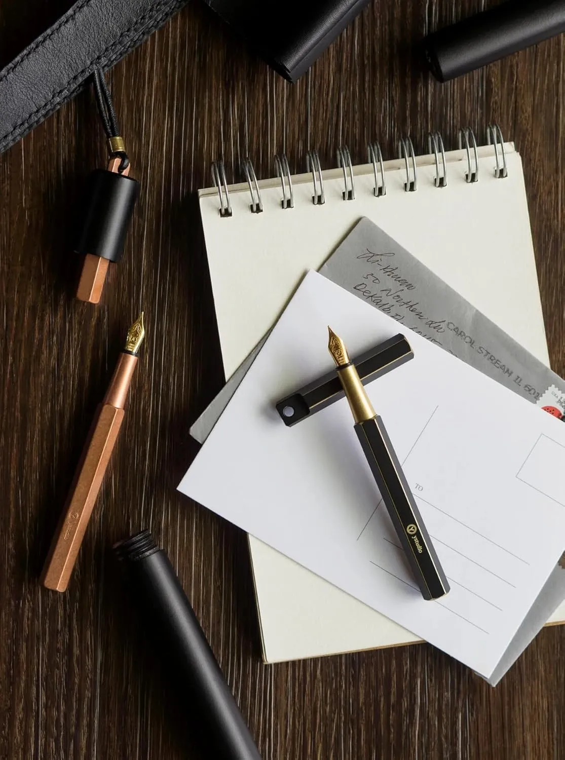 YSTUDIO Portable Fountain Ink Pen | Black Metal Brass Body | Fine Nib with Gold Plating | Classic Revolve Series