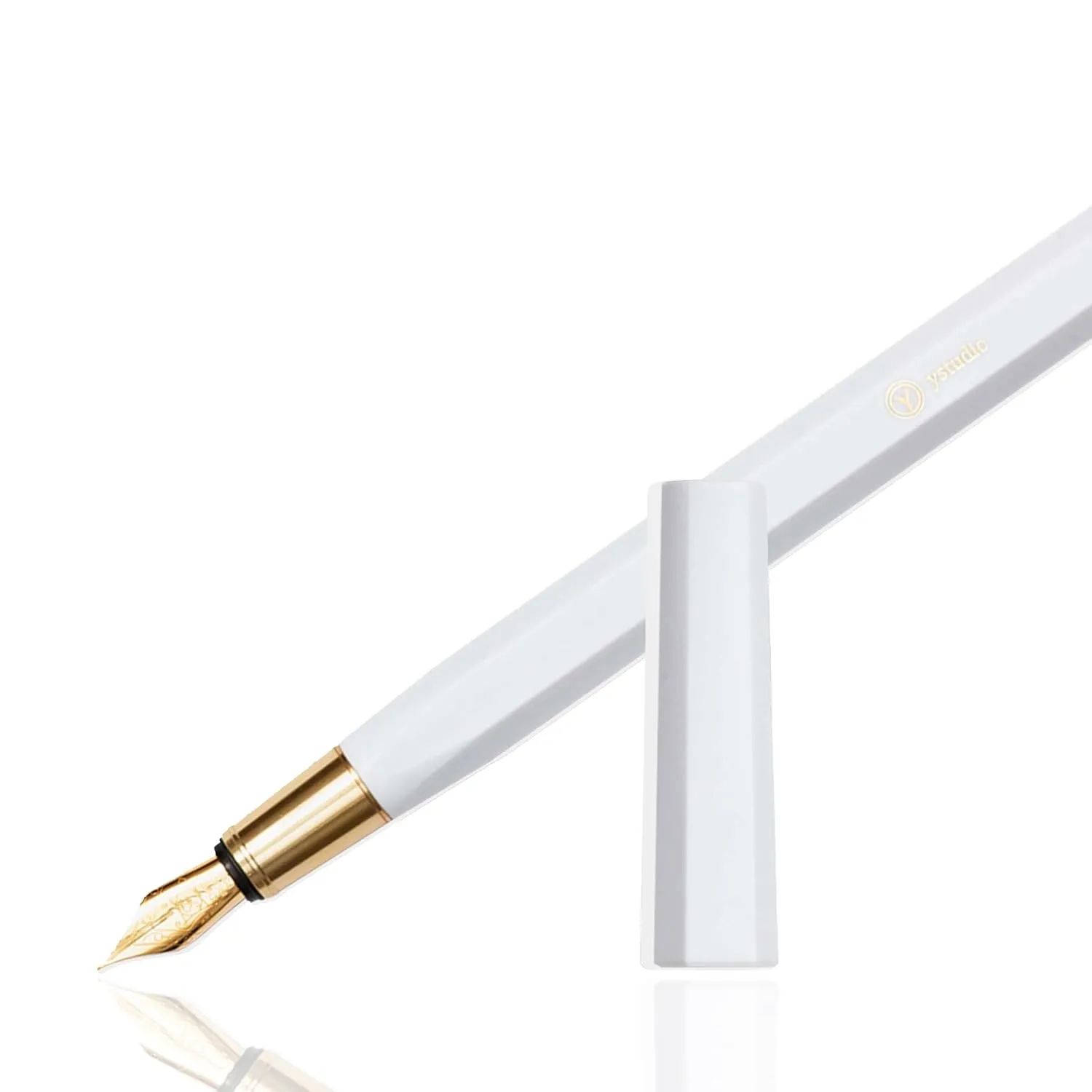 YSTUDIO Fountain Ink Pen | Acrylic Brass White Body | Medium Nib | Resin Series