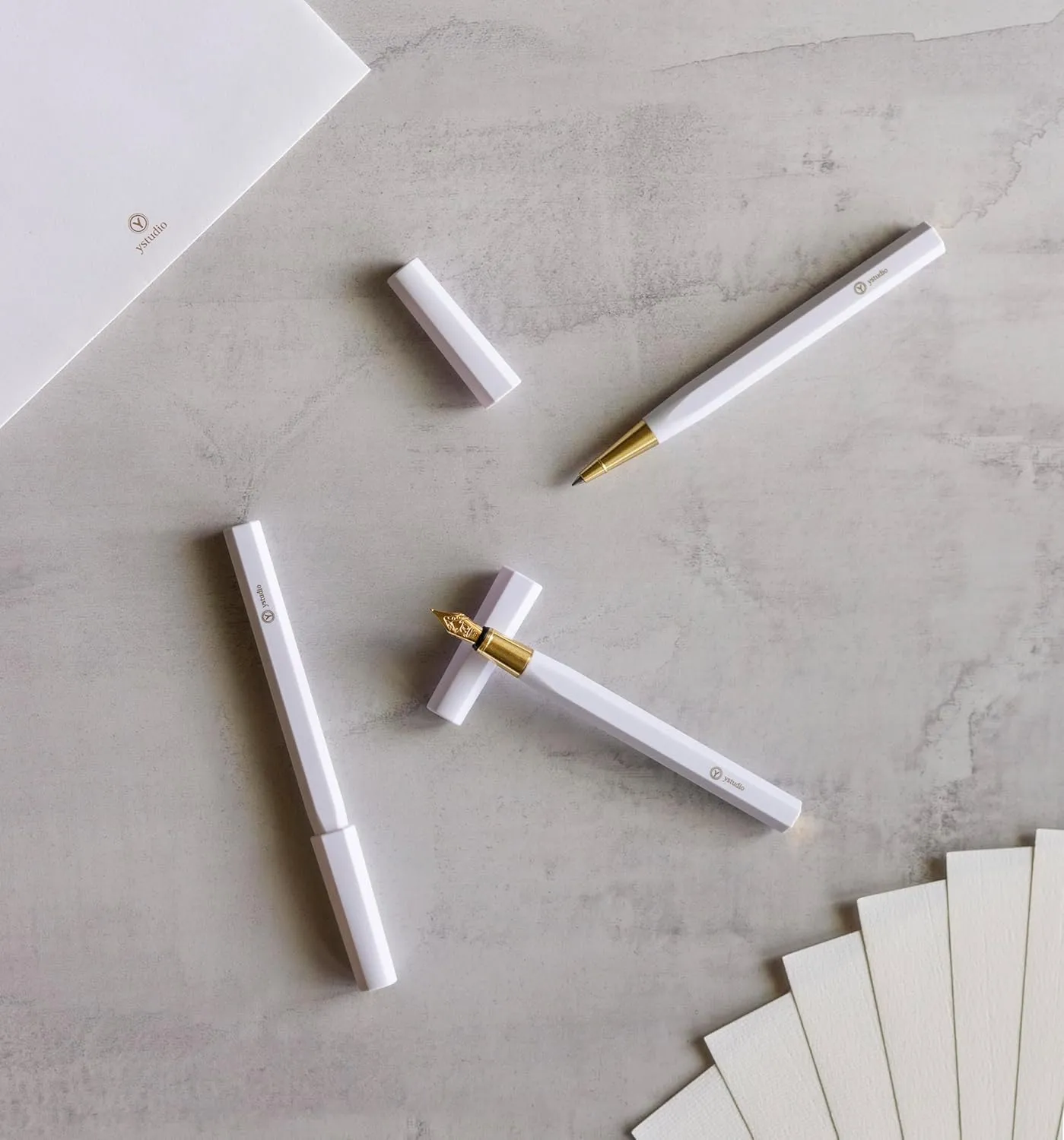YSTUDIO Fountain Ink Pen | Acrylic Brass White Body | Medium Nib | Resin Series