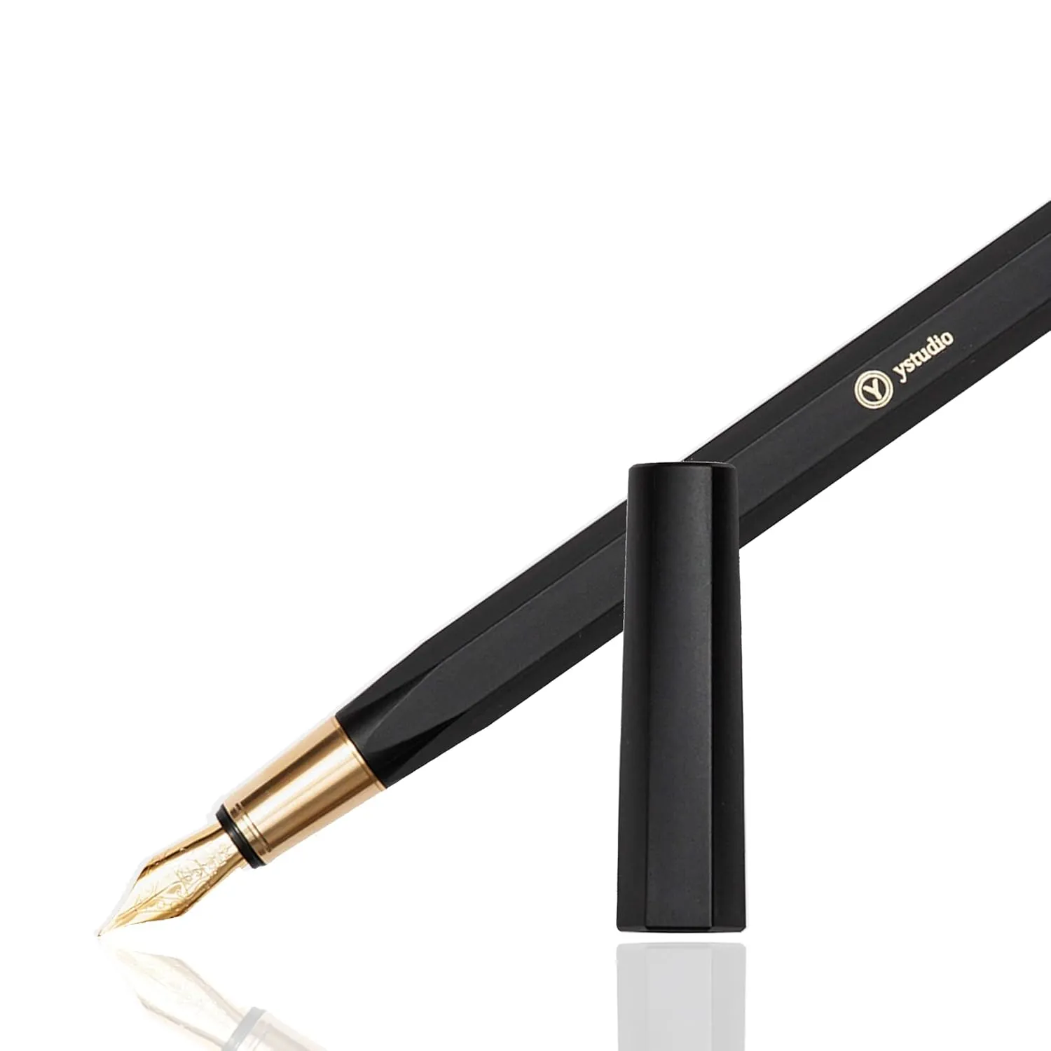 YSTUDIO Fountain Ink Pen | Acrylic Brass Black Body | Medium Nib | Resin Series