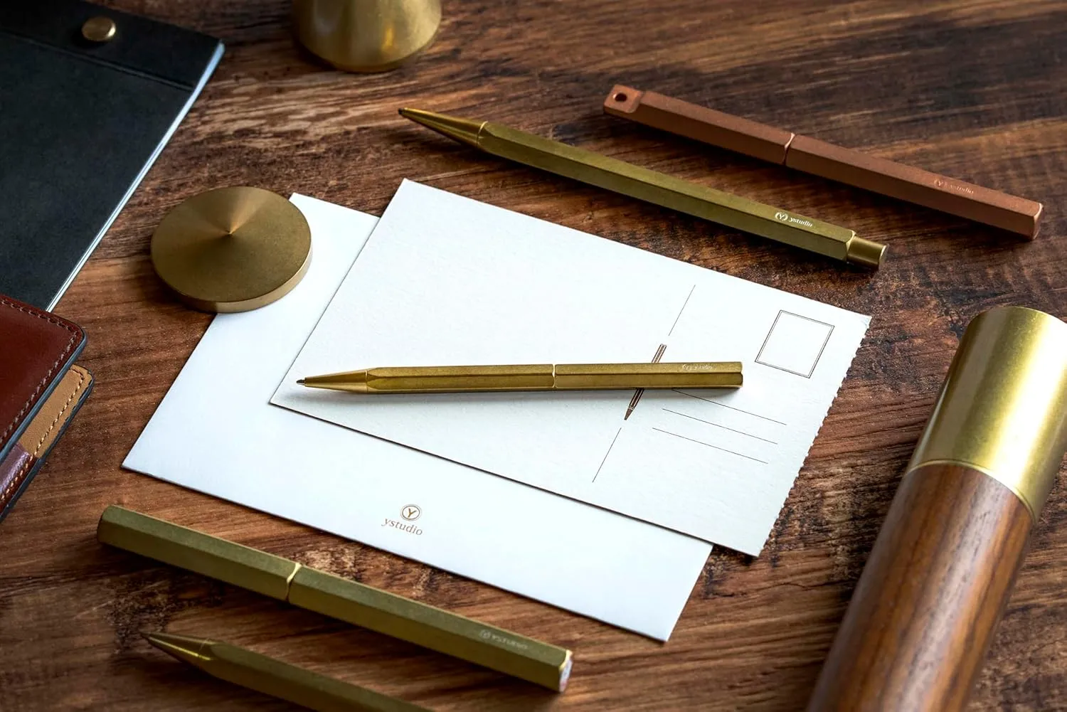 YSTUDIO Classic Revolve Ball Point Pen (Slim) Brass Material Twist Mechanism Simple